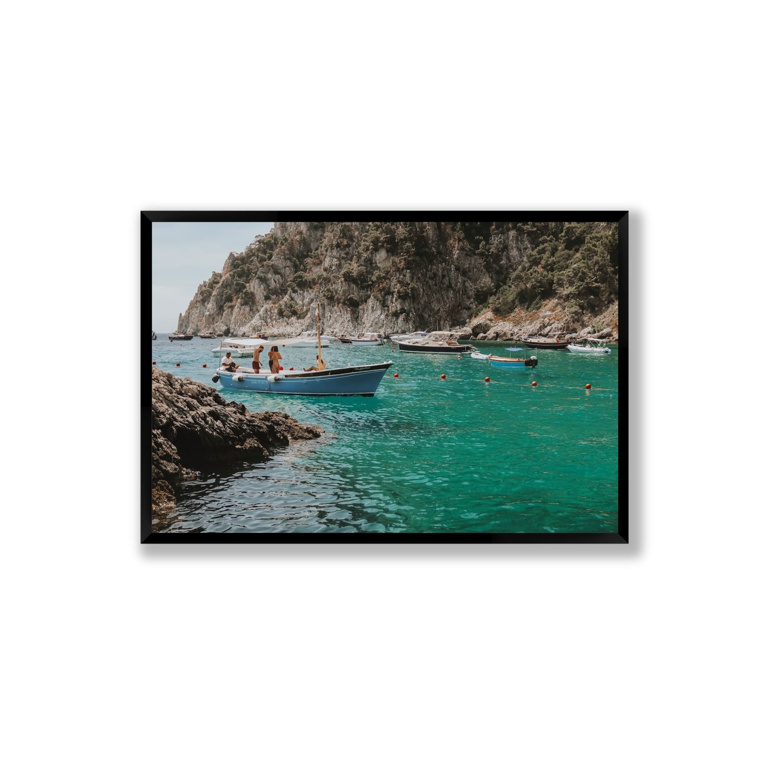 Cozy Cove Capri coastal Mediterranean wall art Extra Large full-bleed fine art print in black frame