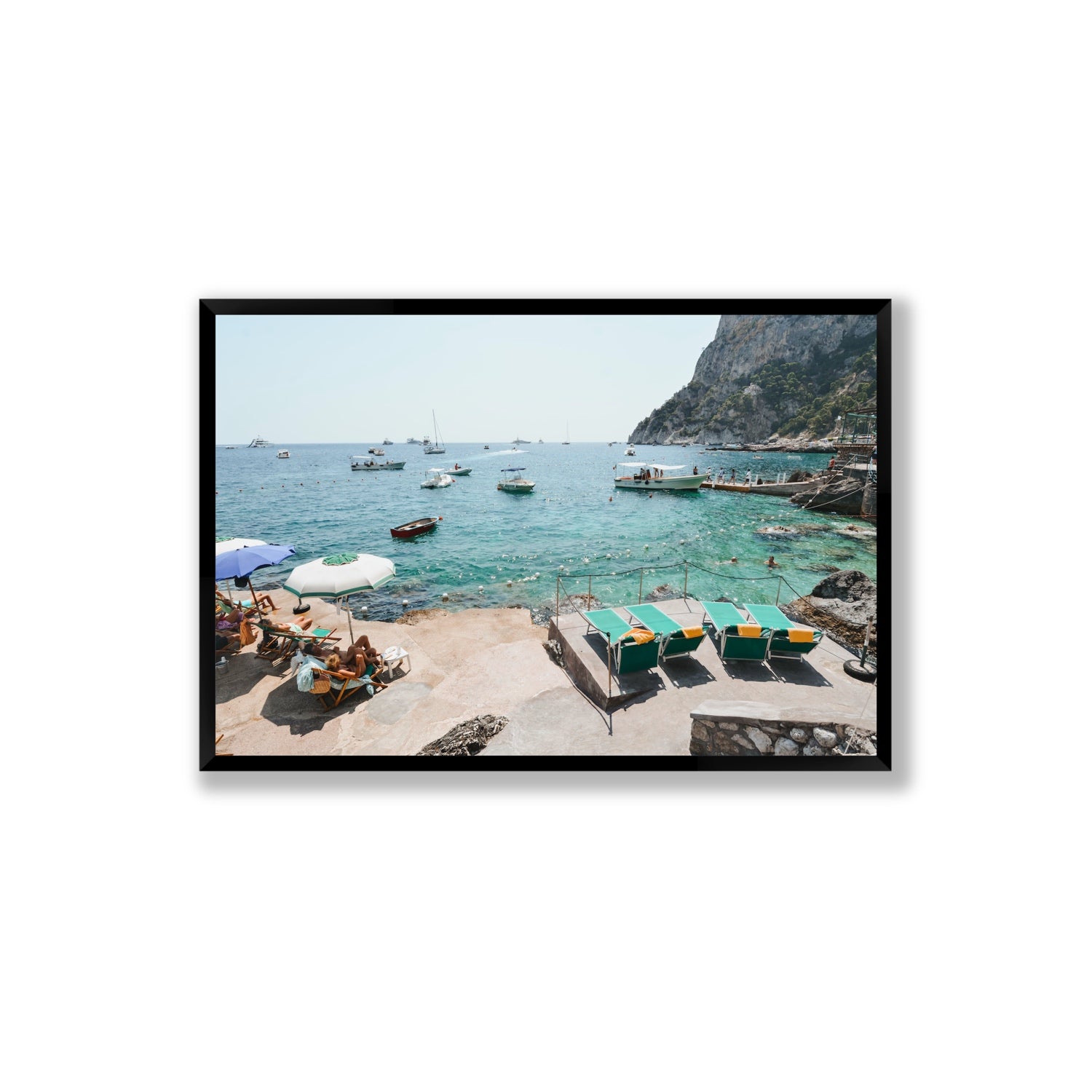 Save Me A Seat Capri Mediterranean wall art Extra Large full-bleed fine art print in black frame