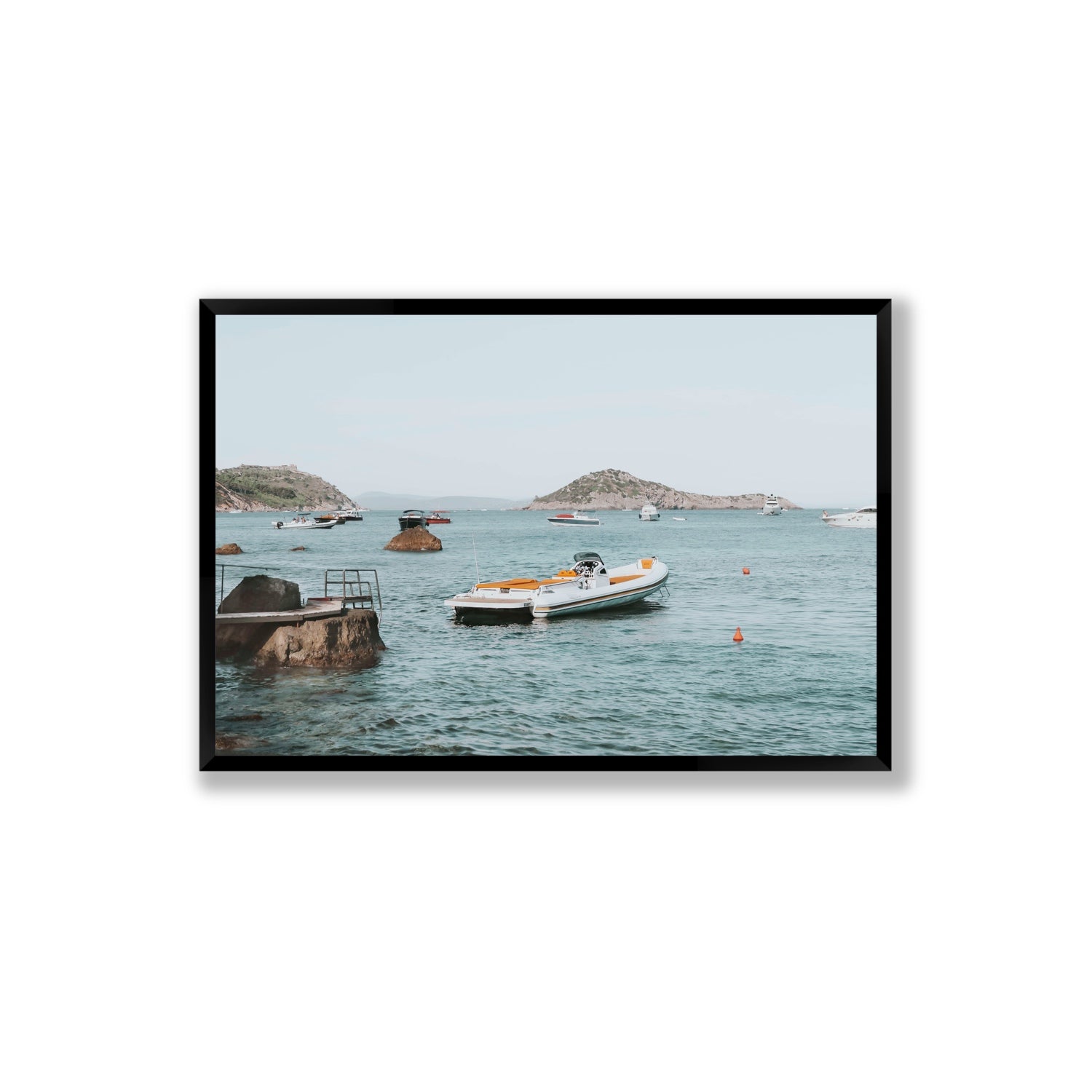 The Azure Sea Tuscany coastal Italian wall art Extra Large full-bleed fine art print in black frame