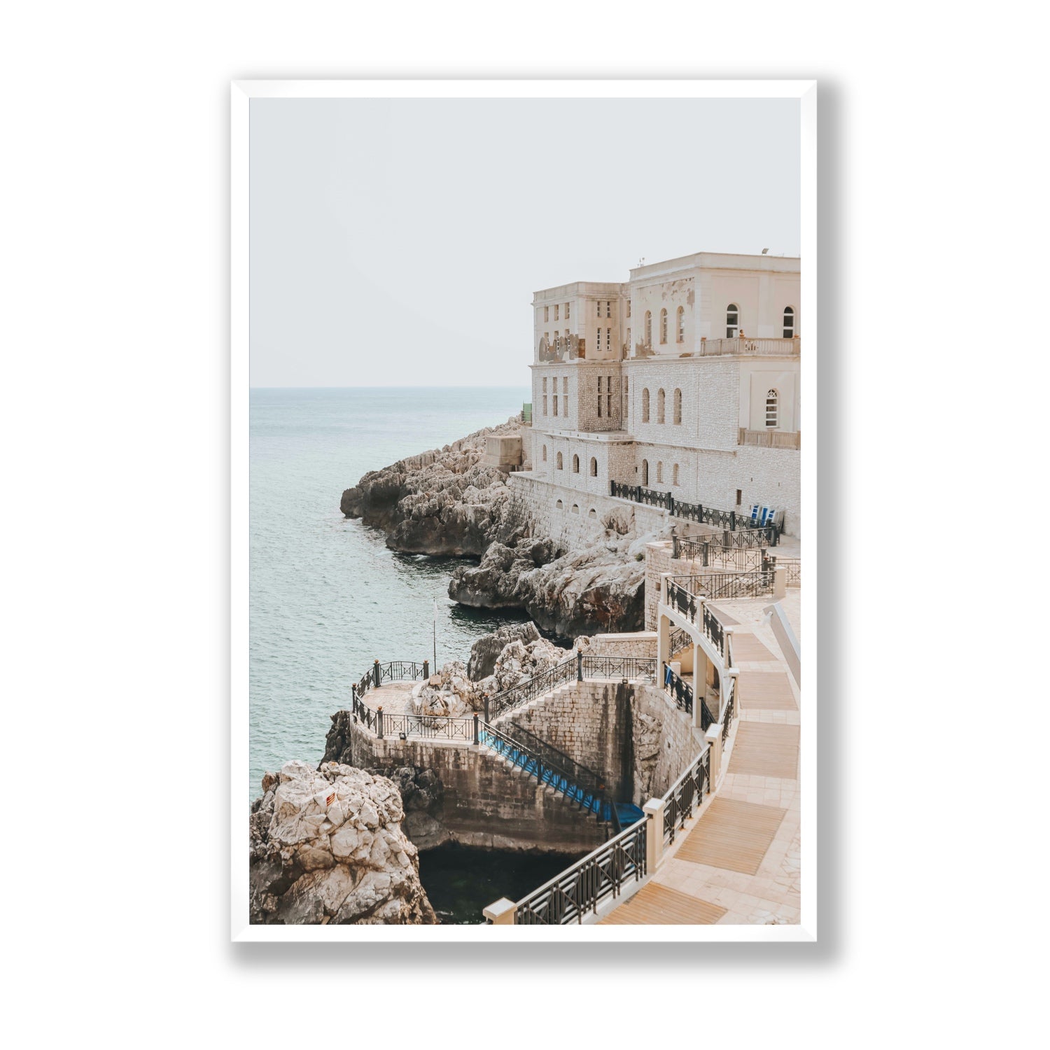 Santa Cesarea Puglia Italian coastal wall art Statement full-bleed fine art print in white frame