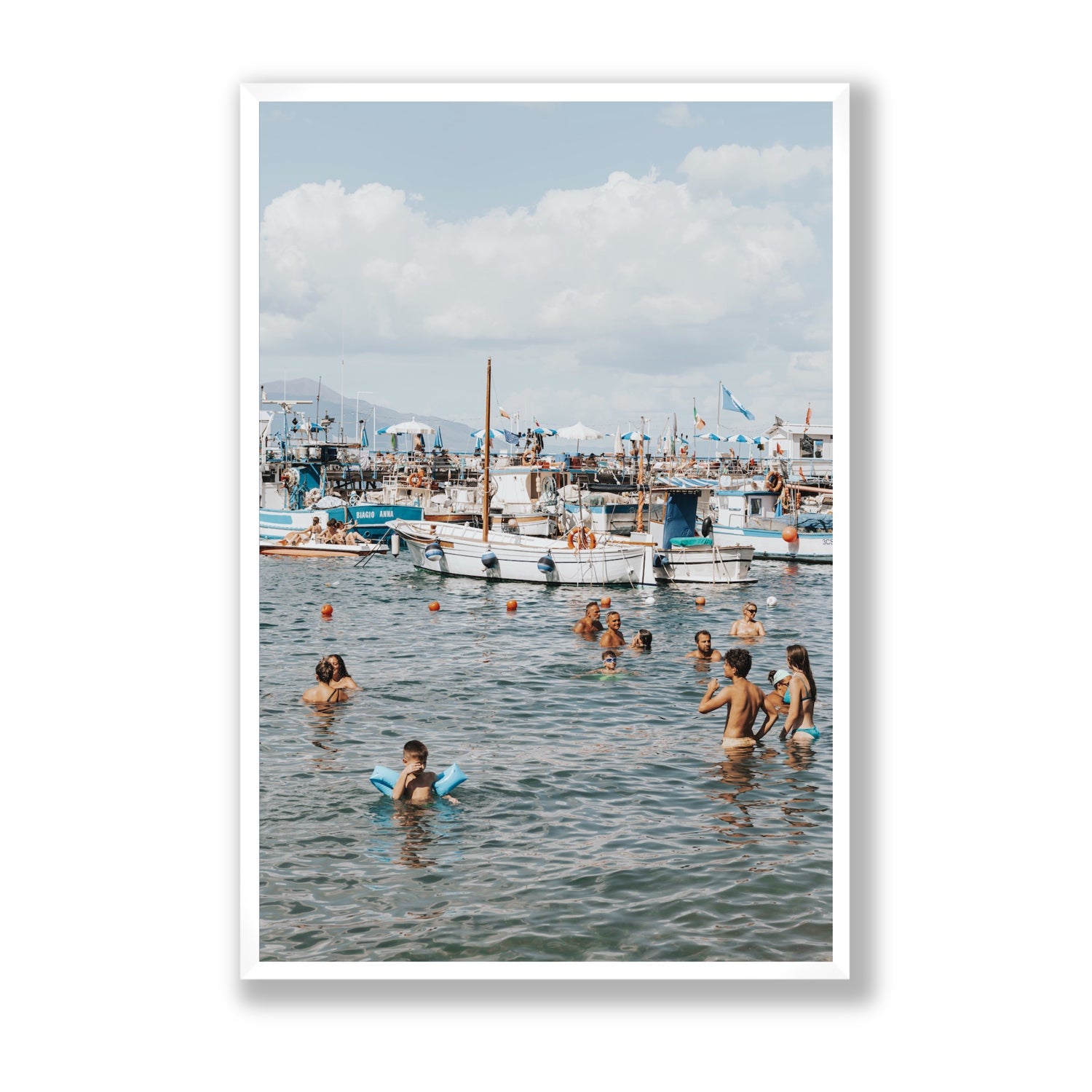 Vacanze Italiane Sorrento Italian coastal wall art Statement full-bleed fine art print in white frame