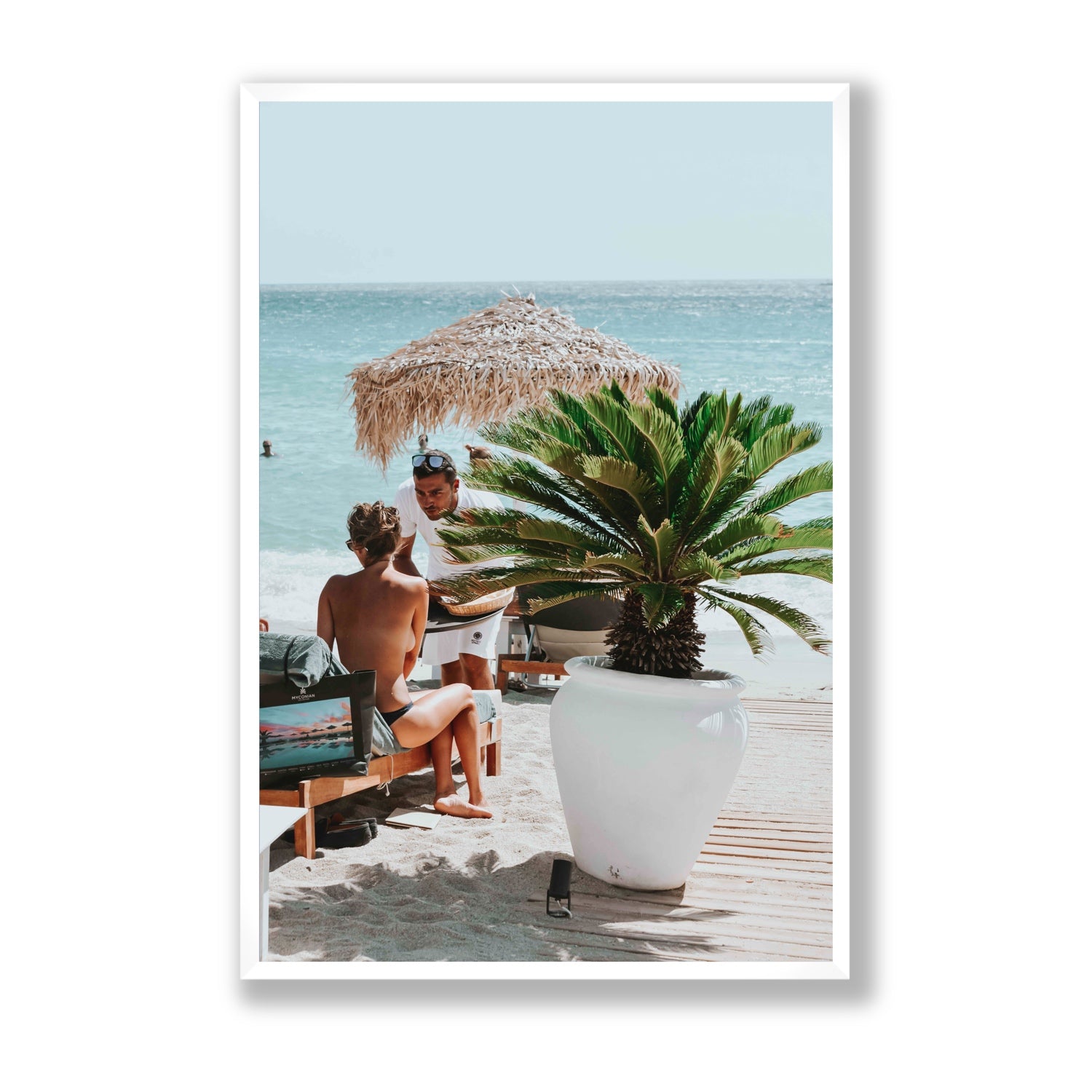 At Your Service Mykonos Greek island wall art Statement full-bleed fine art print in white frame
