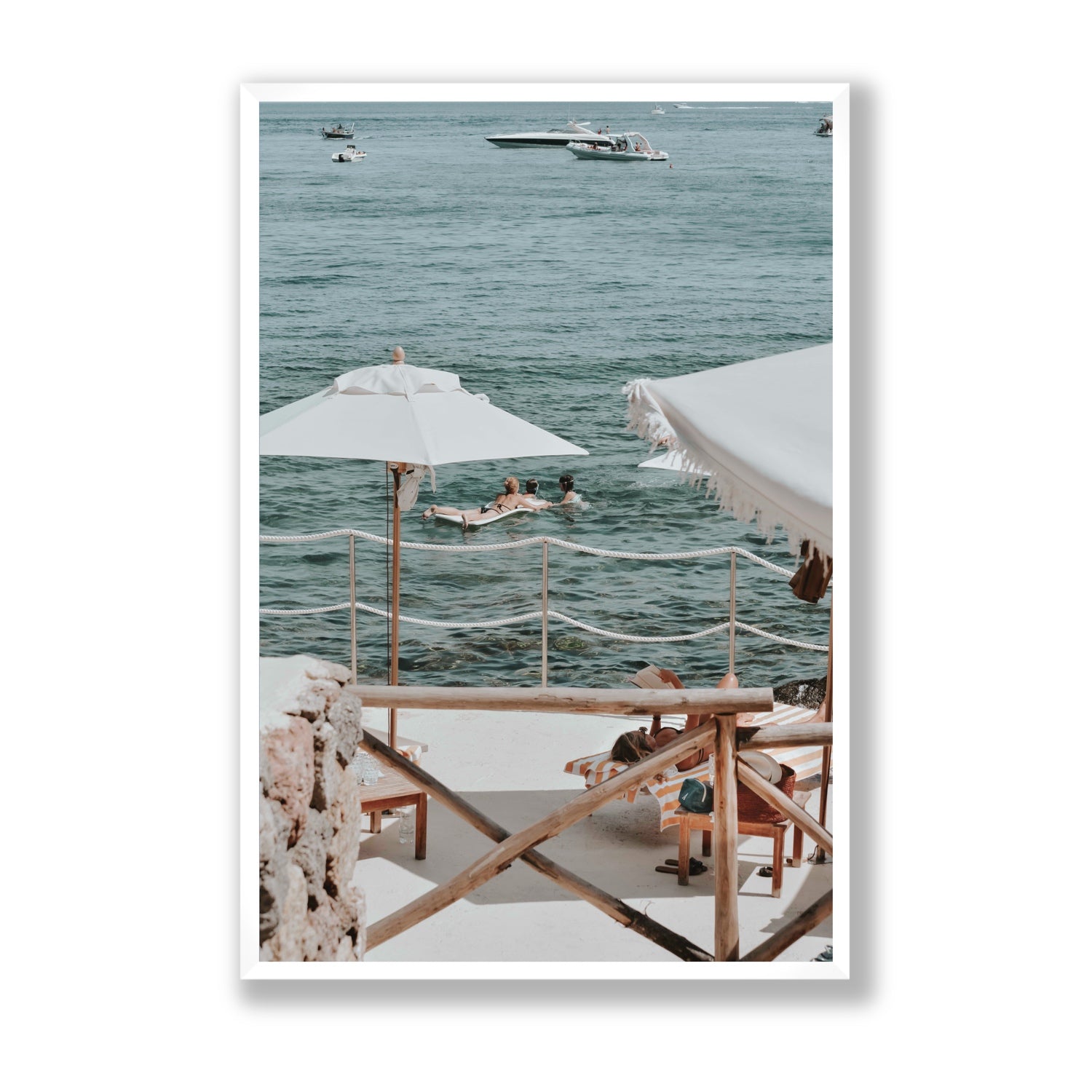 Hideaway Tuscany coastal Mediterranean wall art Statement full-bleed fine art print in white frame