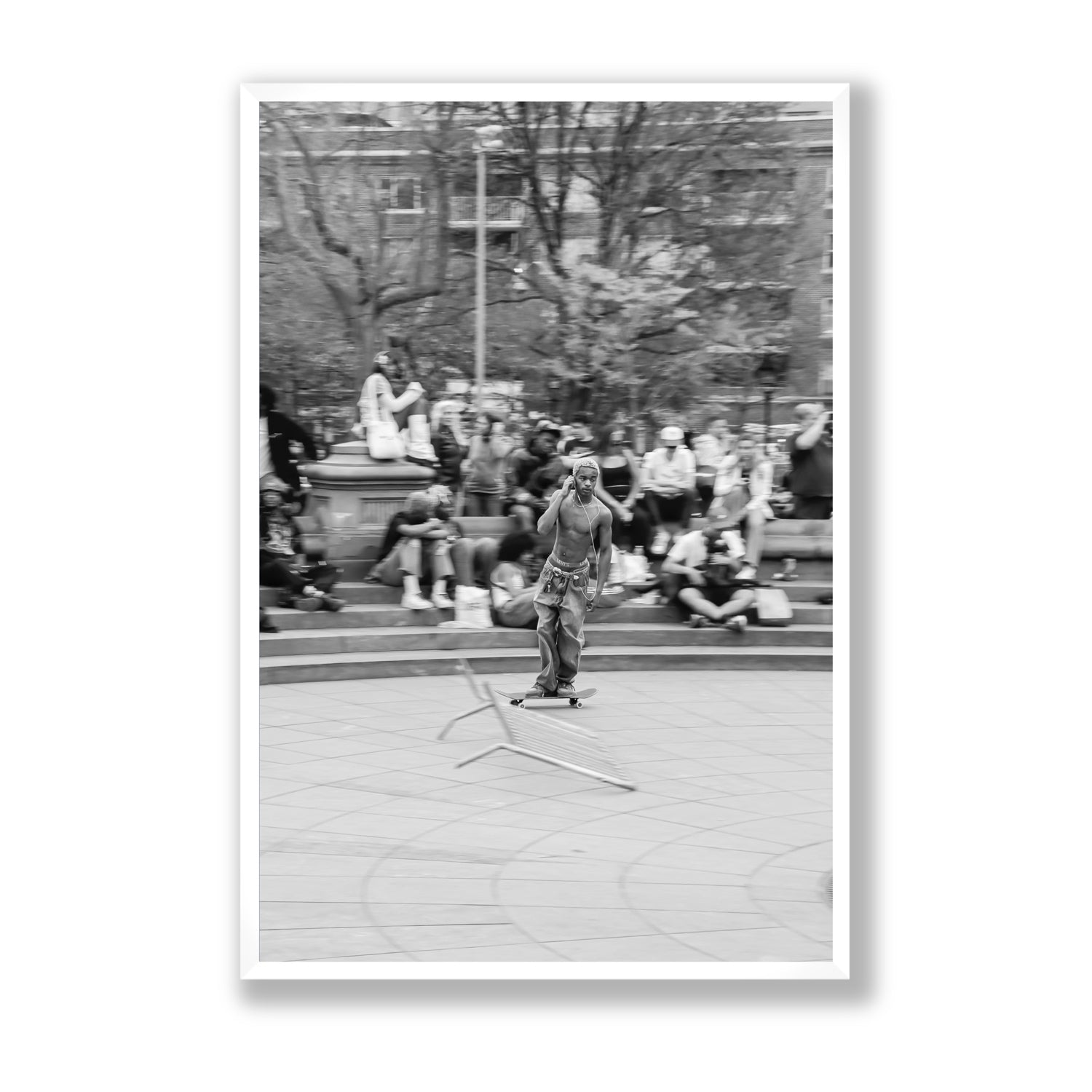 Skate Park Serenade New York NYC Black & White wall art Statement full-bleed fine art print in white frame