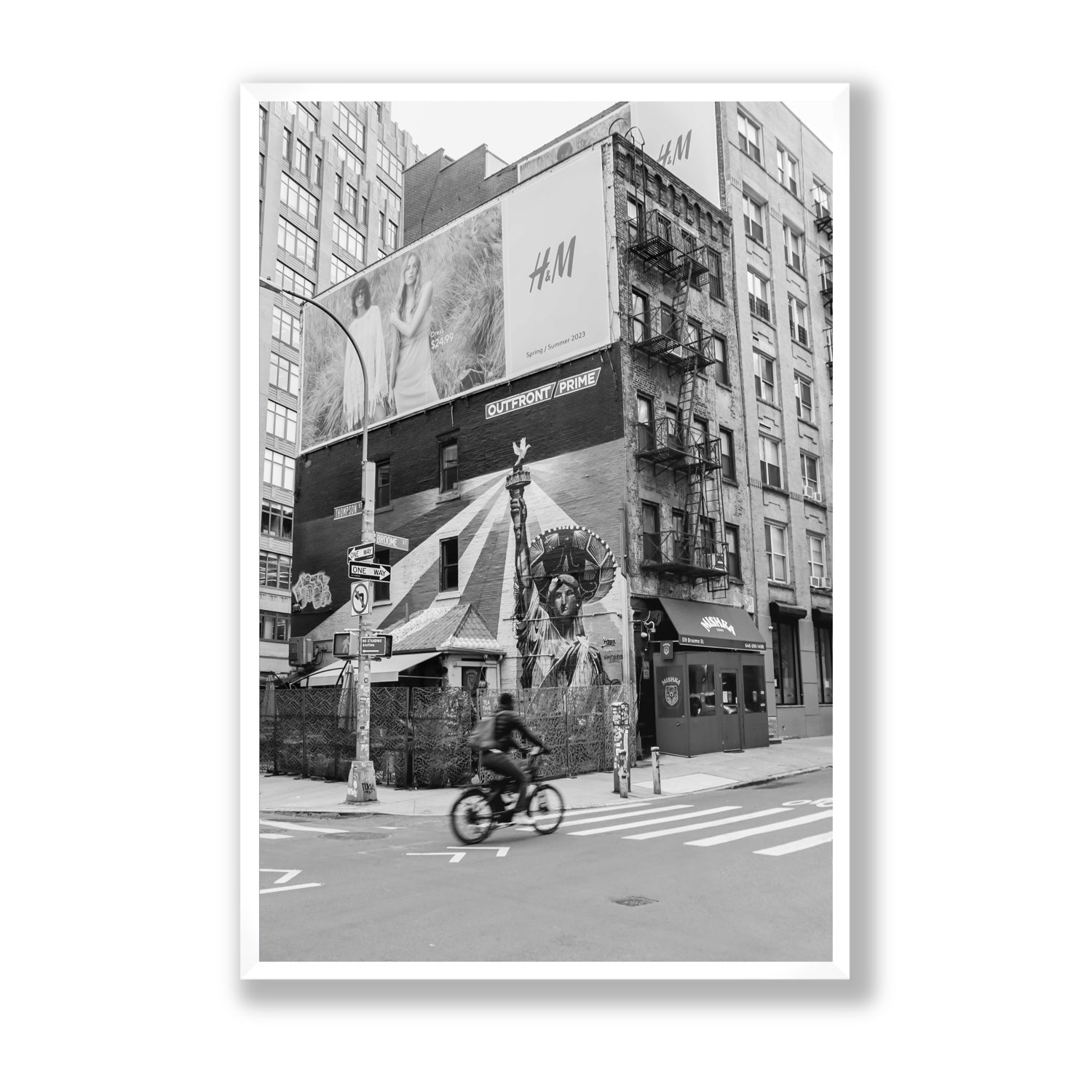 Shadows Of Liberty New York NYC Black & White wall art Statement full-bleed fine art print in white frame