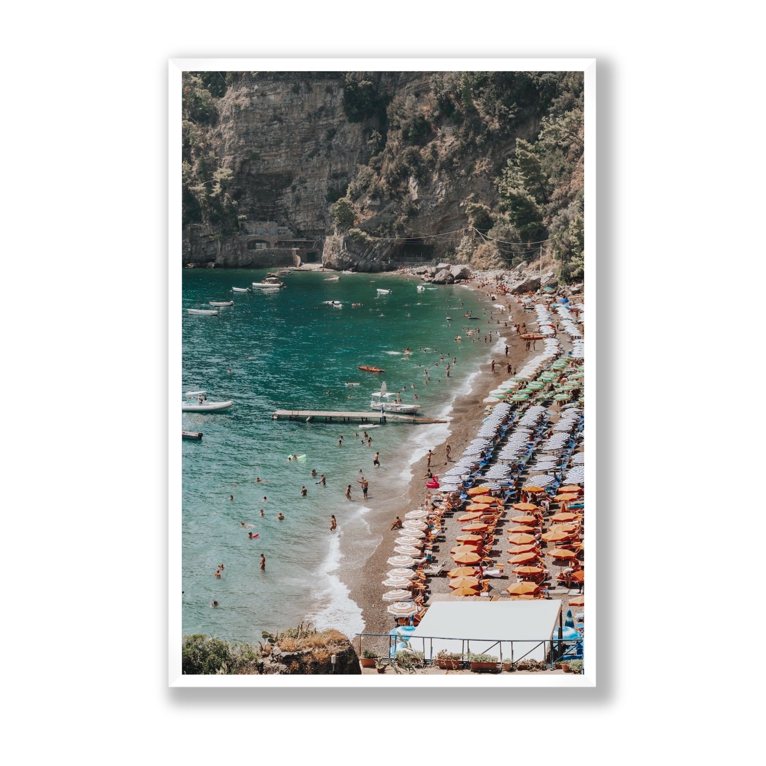 Parasol Panorama fine art print, Positano, Italy, Statement, White Frame · Full Bleed, Fine Art Print