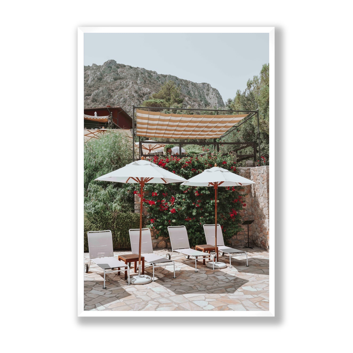 Shades of Leisure Tuscany coastal Italian wall art Statement full-bleed fine art print in white frame