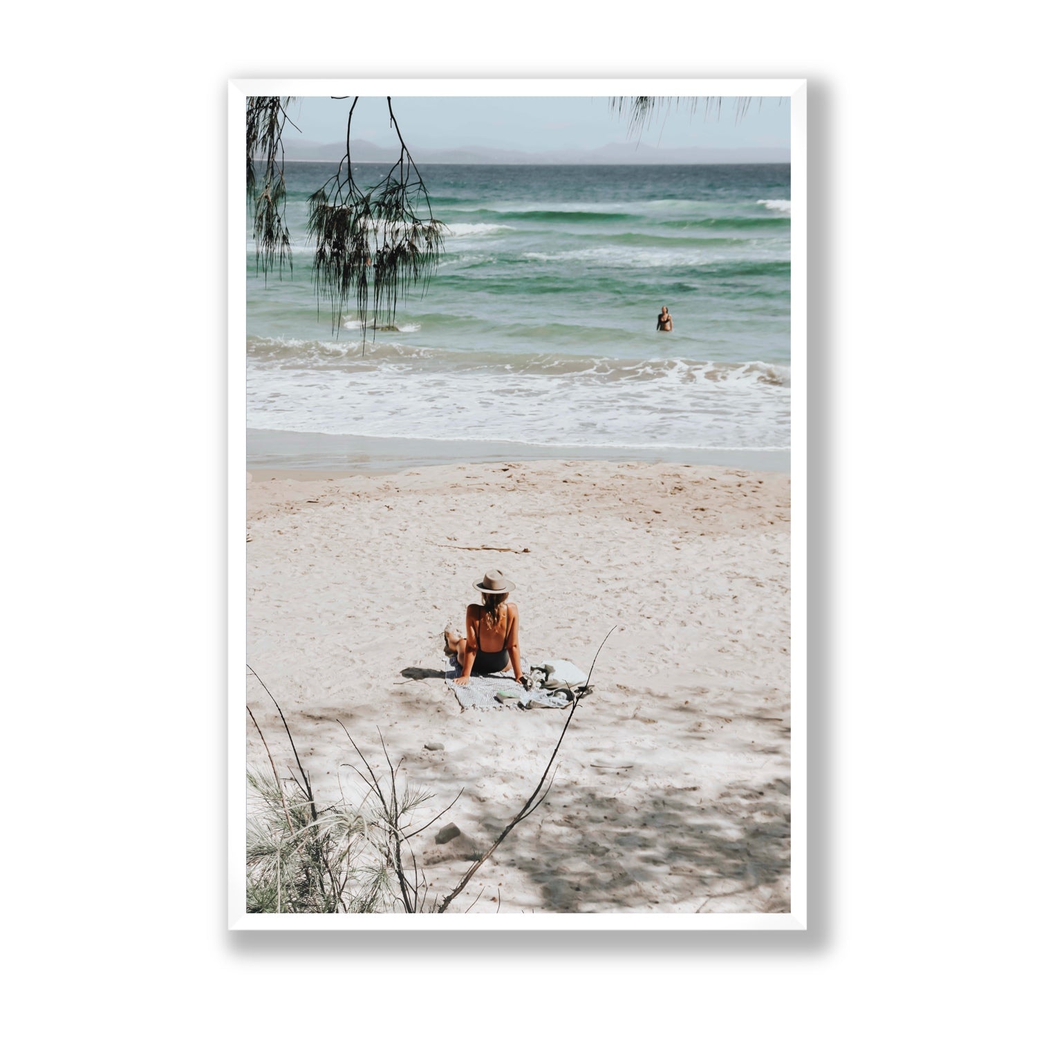 Take It Easy Byron Bay beach coastal decor wall art Statement full-bleed fine art print in white frame