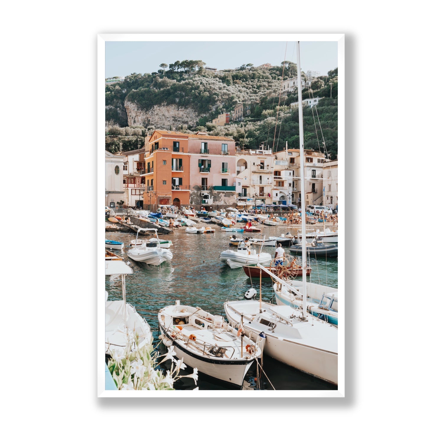Marina Grande Sorrento coastal Italian wall art Statement full-bleed fine art print in white frame