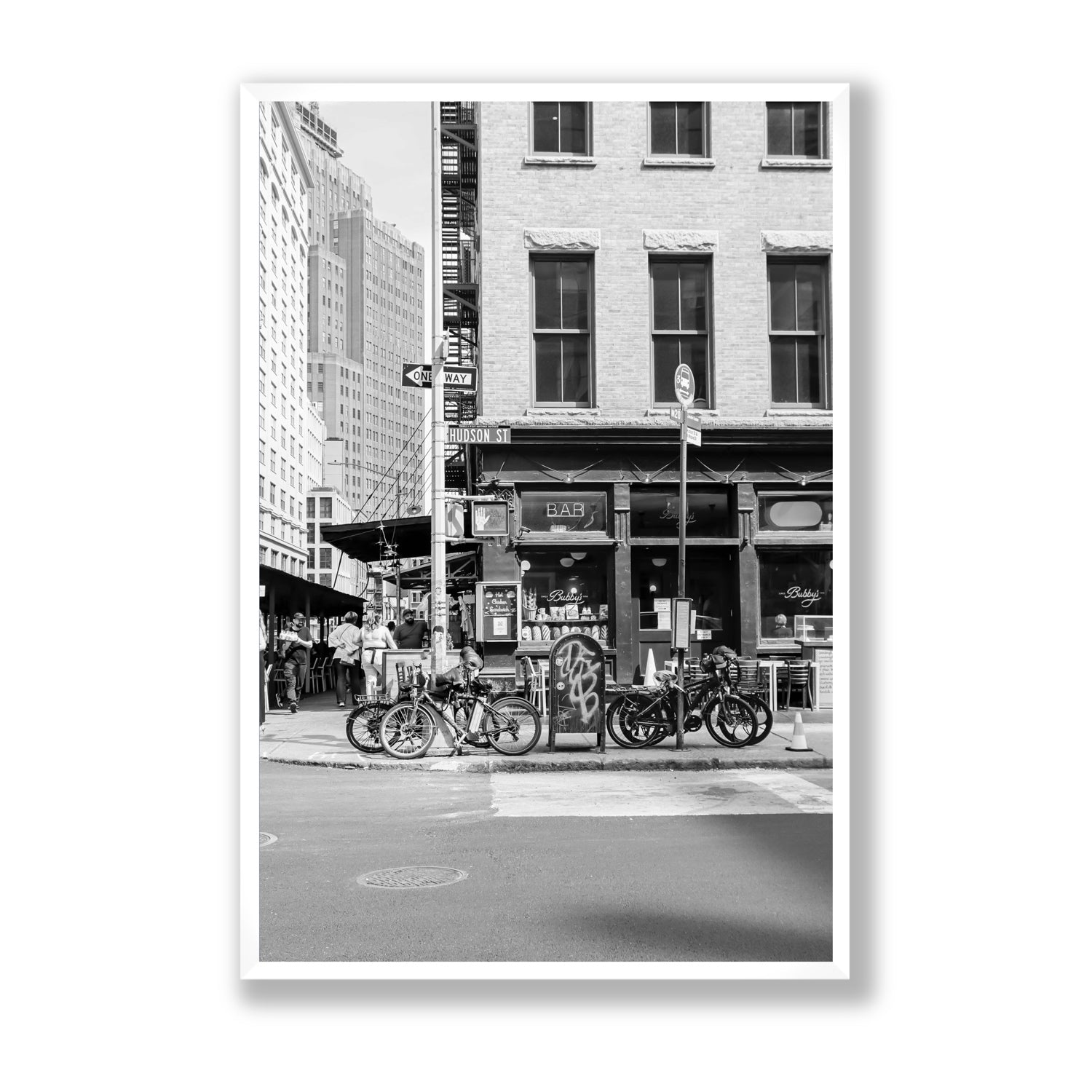 Bites Of The Big Apple New York NYC Black & White wall art Statement full-bleed fine art print in white frame