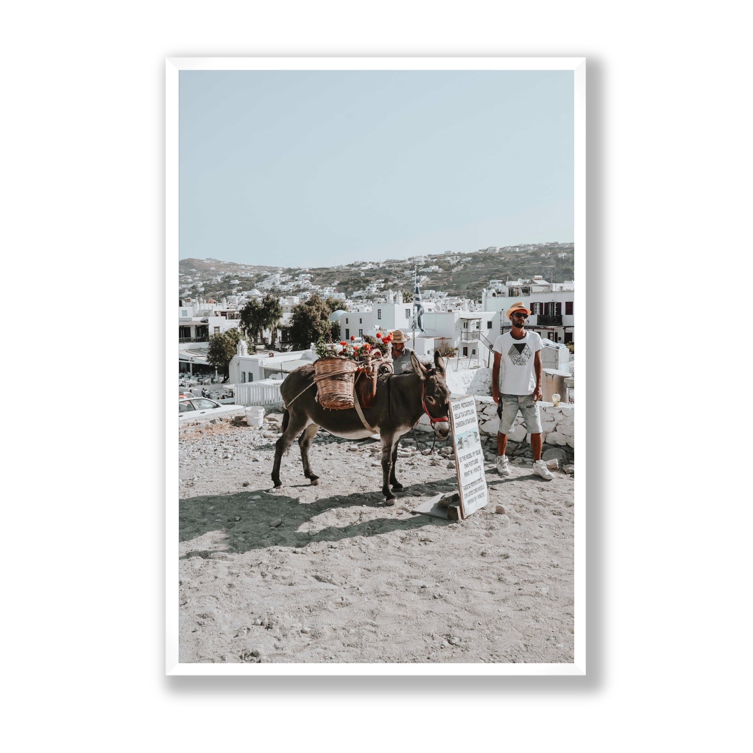Let The Journey Begin Mykonos Greek island wall art Statement full-bleed fine art print in white frame
