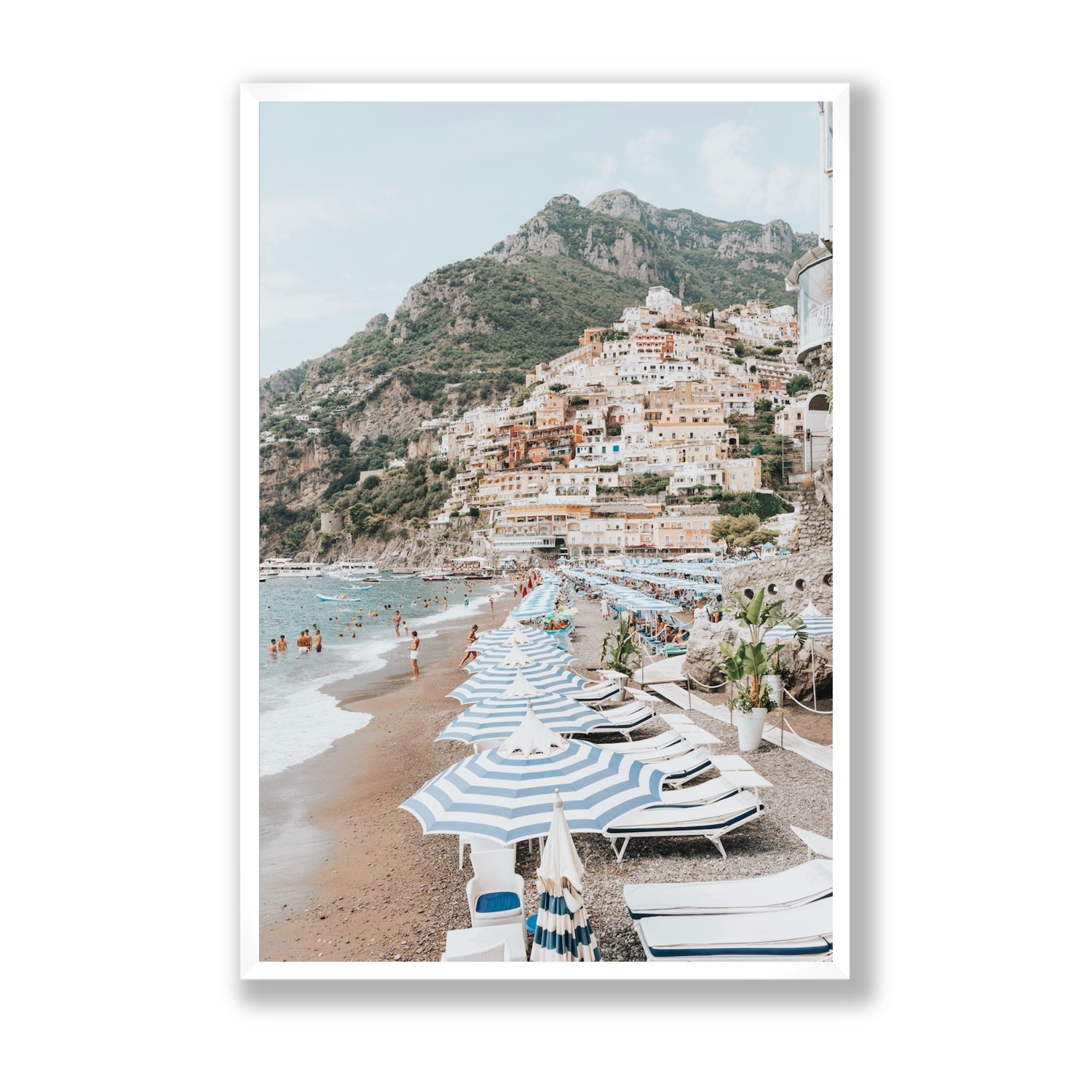 The Cliffside Village fine art print, Positano, Italy, Statement, White Frame · Full Bleed, Fine Art Print