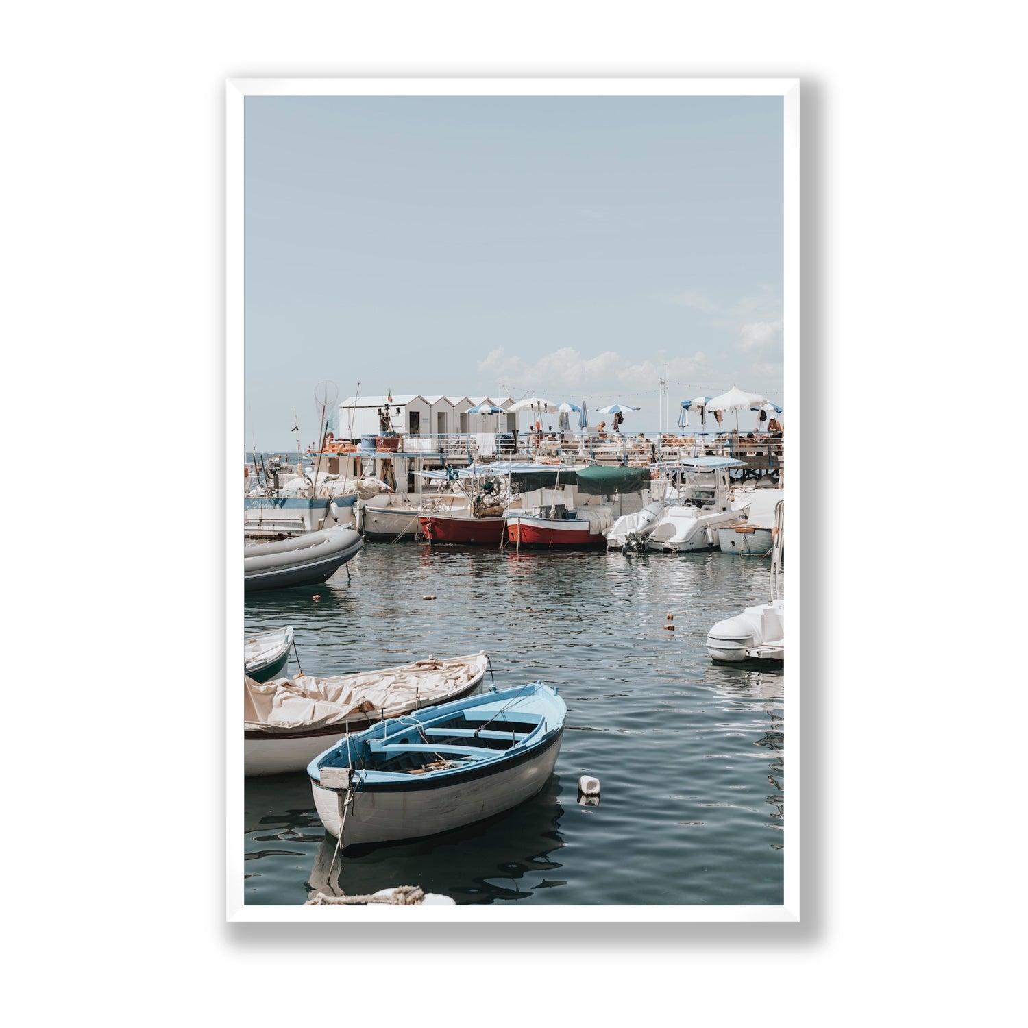 Harbour Hues Sorrento coastal Carousel wall art Statement full-bleed fine art print in white frame