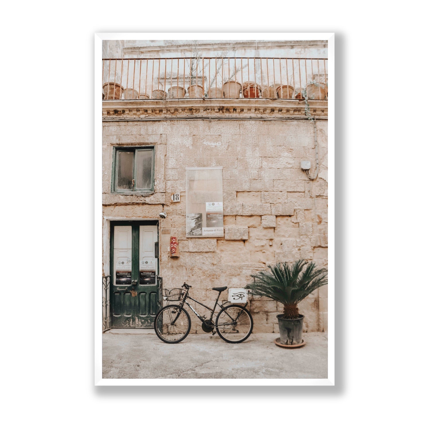 Golden Facades Puglia Lecce Italian wall art Statement full-bleed fine art print in white frame