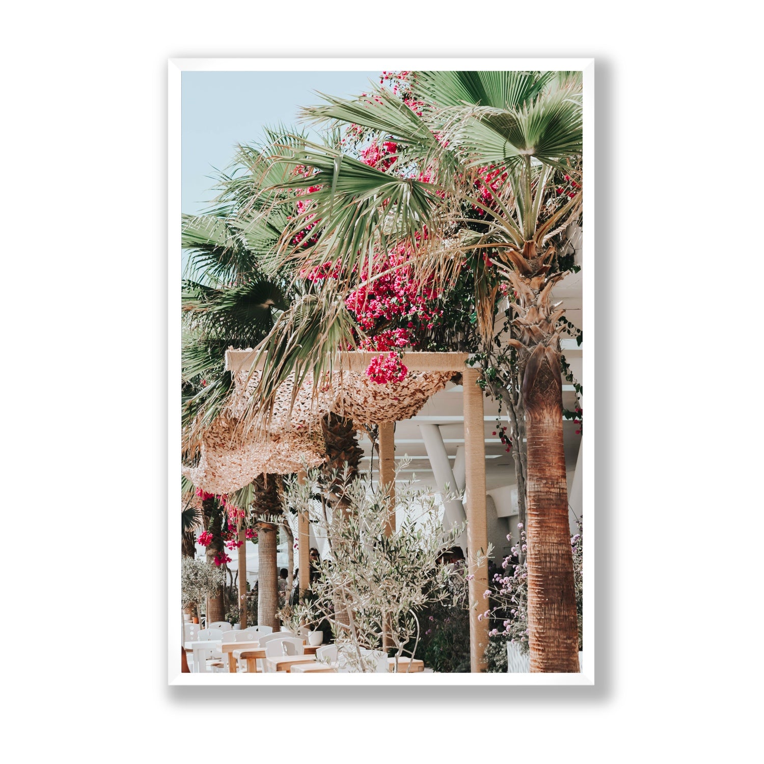 Palm Trees Mykonos Greek island wall art Statement full-bleed fine art print in white frame