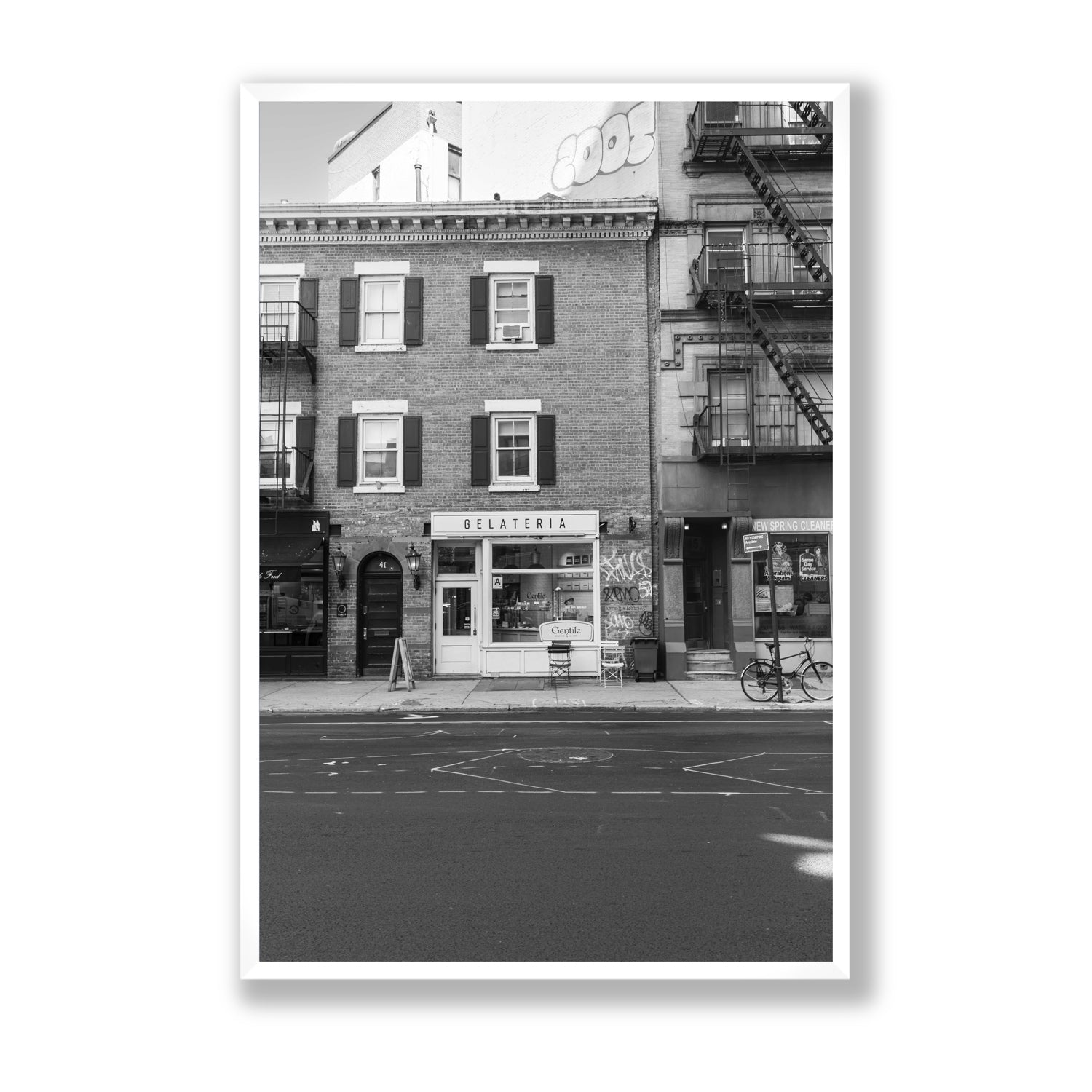 Gelateria New York NYC Black & White wall art Statement full-bleed fine art print in white frame