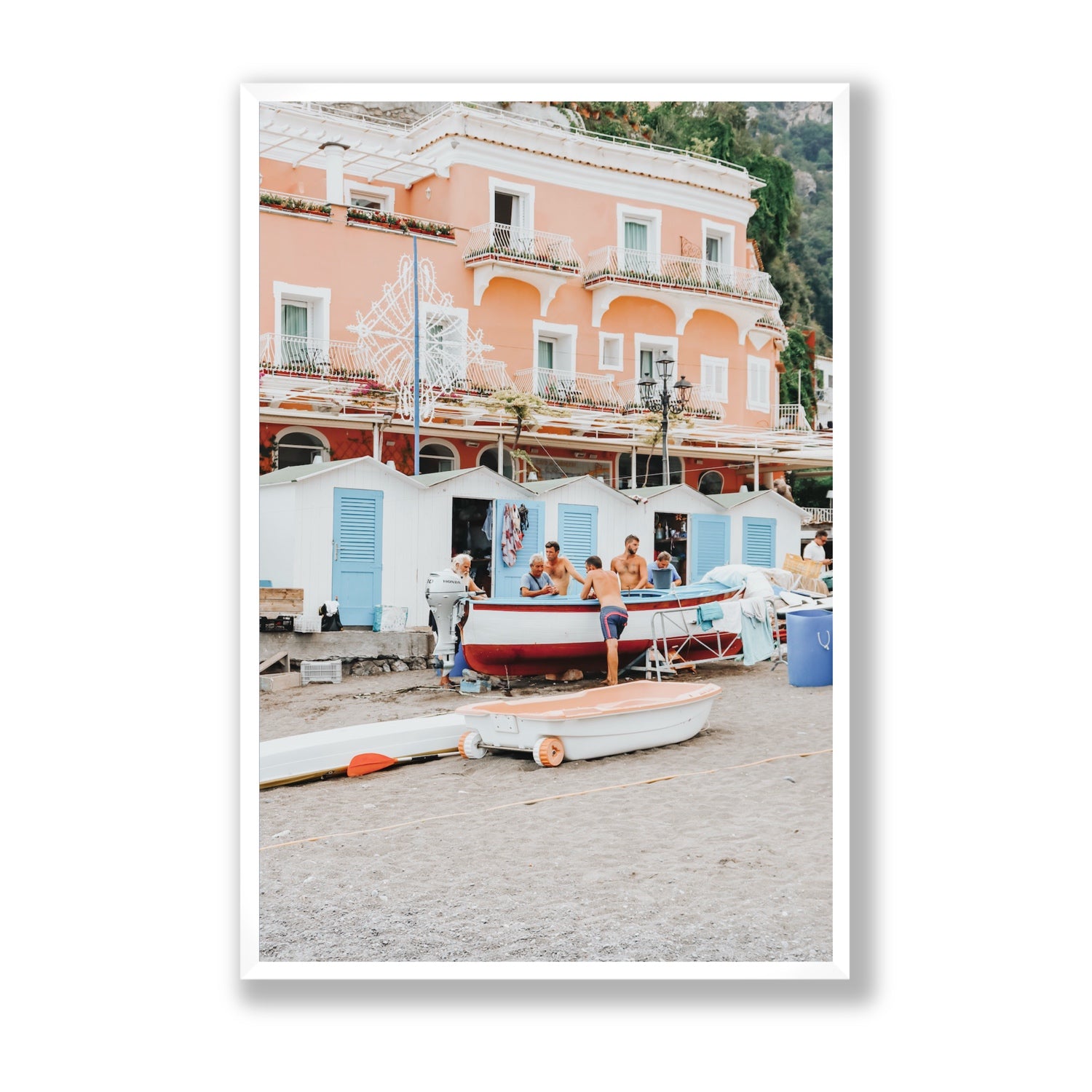 La Riunione della Mattina fine art print, Positano, Italy, Statement, White Frame · Full Bleed, Fine Art Print