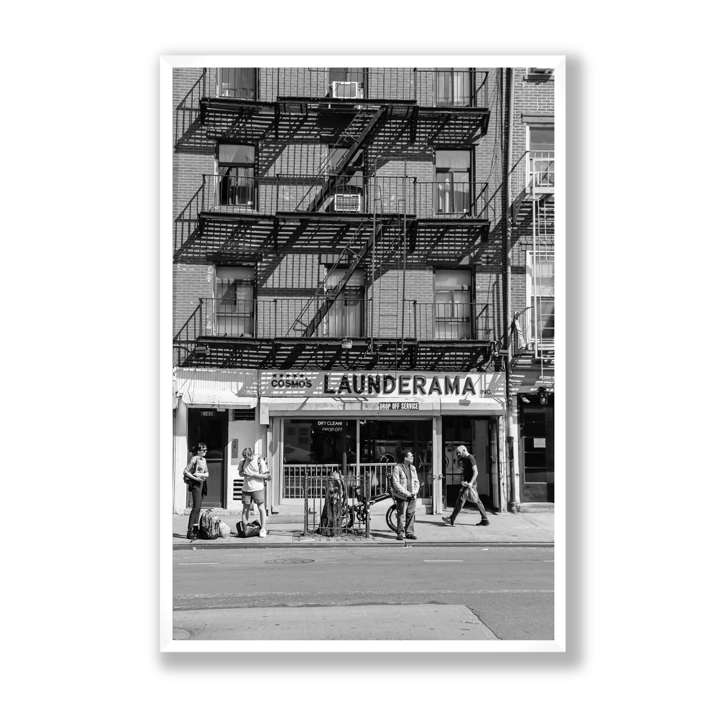 Bus Stop New York NYC Black & White wall art Statement full-bleed fine art print in white frame