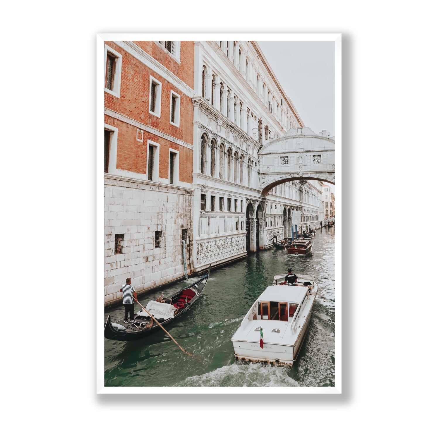 Under the Bridge Venice Gondola Italian wall art Statement full-bleed fine art print in white frame