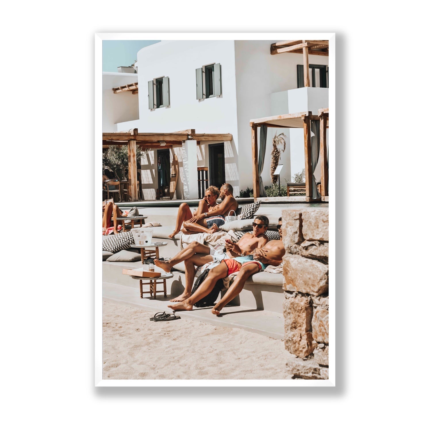 Style That Sizzles Mykonos Greek island wall art Statement full-bleed fine art print in white frame