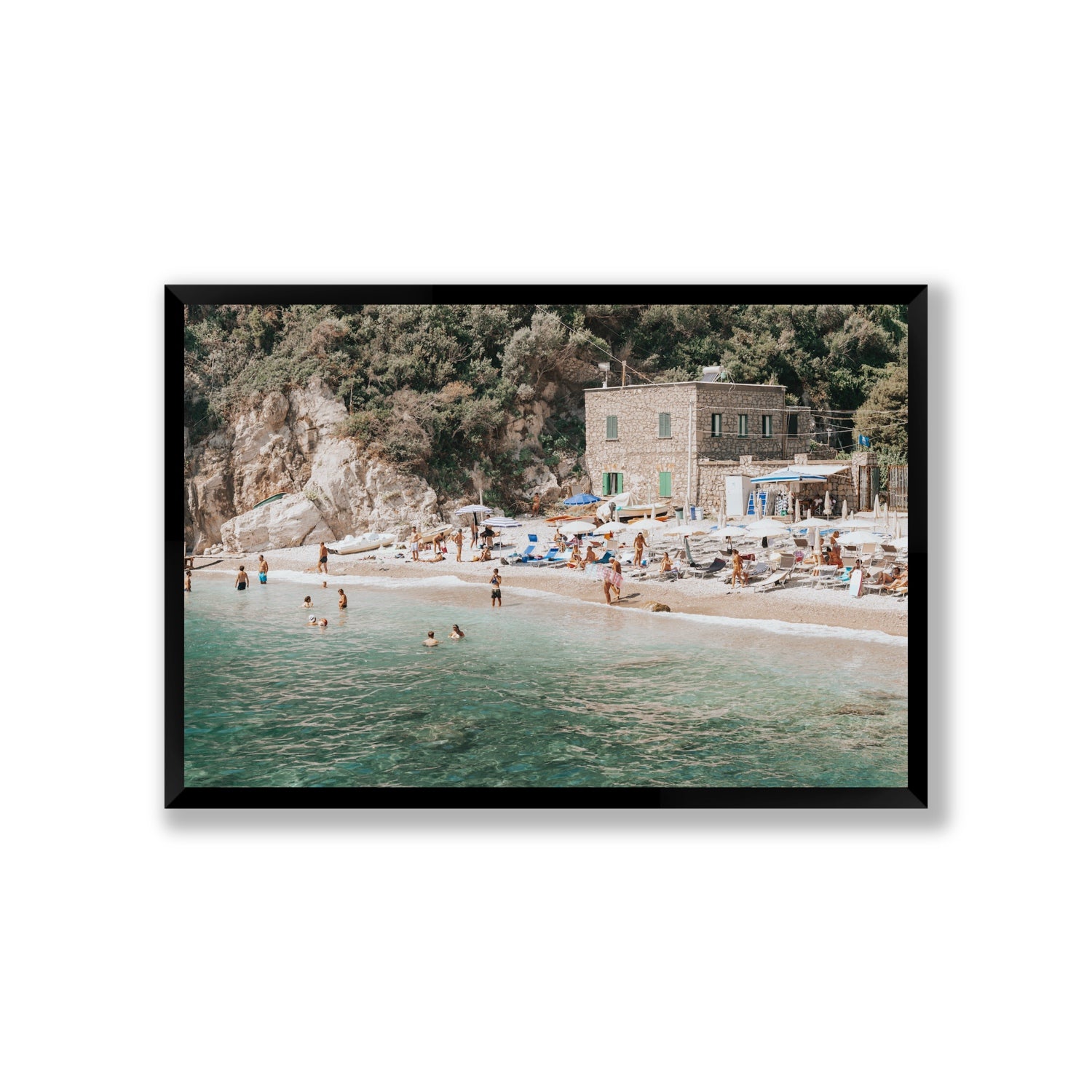 Secluded Sanctuary Nerano Italian Mediterranean decor wall art Giant full-bleed fine art print in black frame