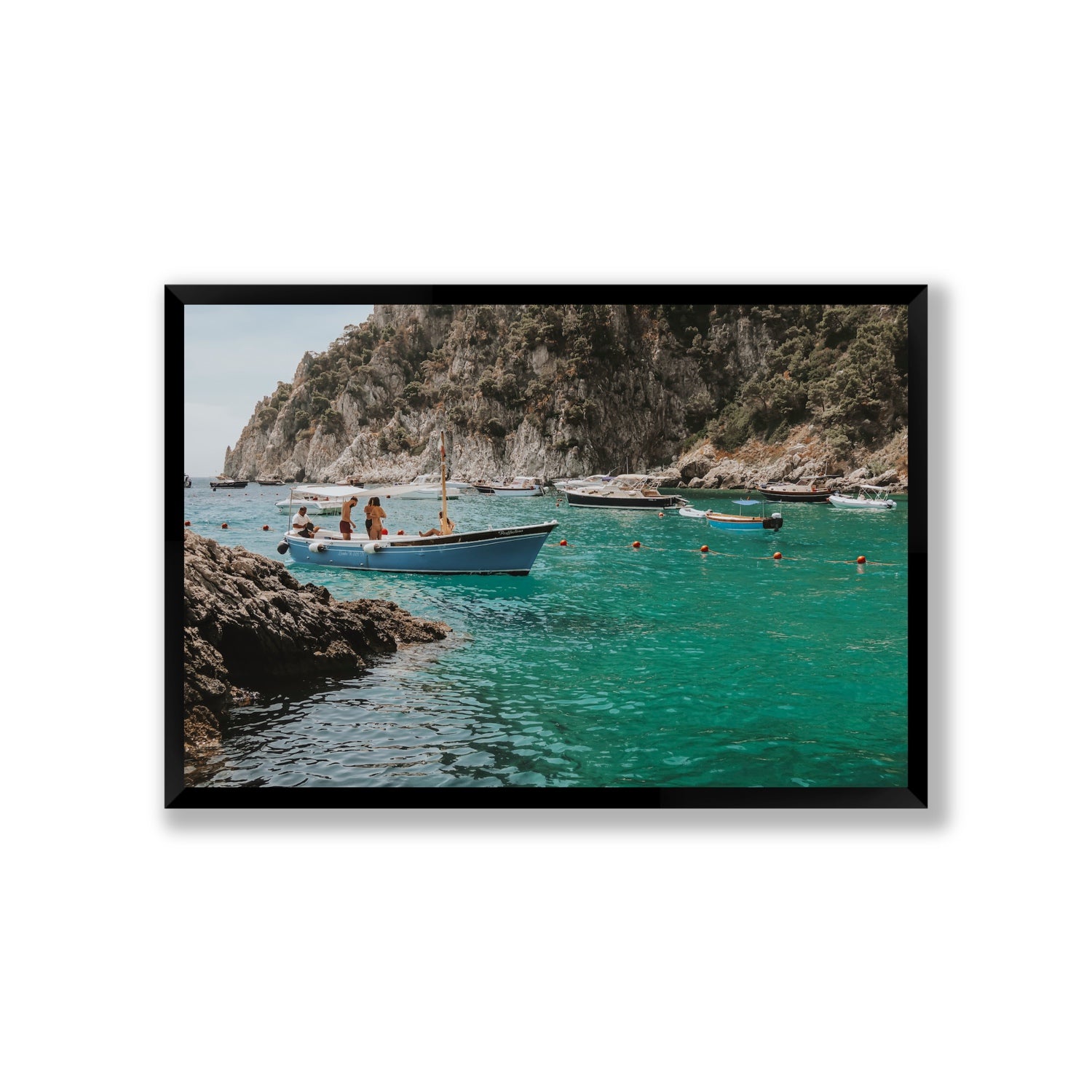 Cozy Cove Capri coastal Mediterranean wall art Giant full-bleed fine art print in black frame