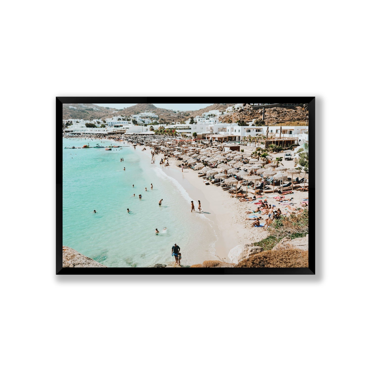 Aquaholic Mykonos Greek island wall art Giant full-bleed fine art print in black frame