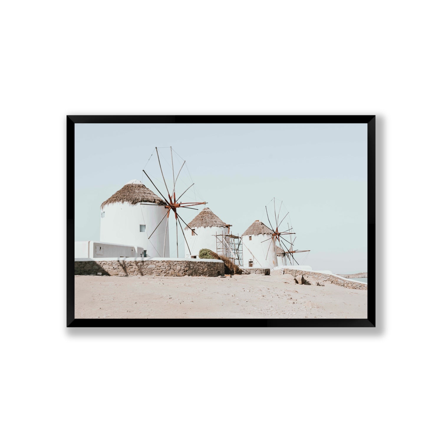 Rustic Icons Mykonos Greek island wall art Giant full-bleed fine art print in black frame