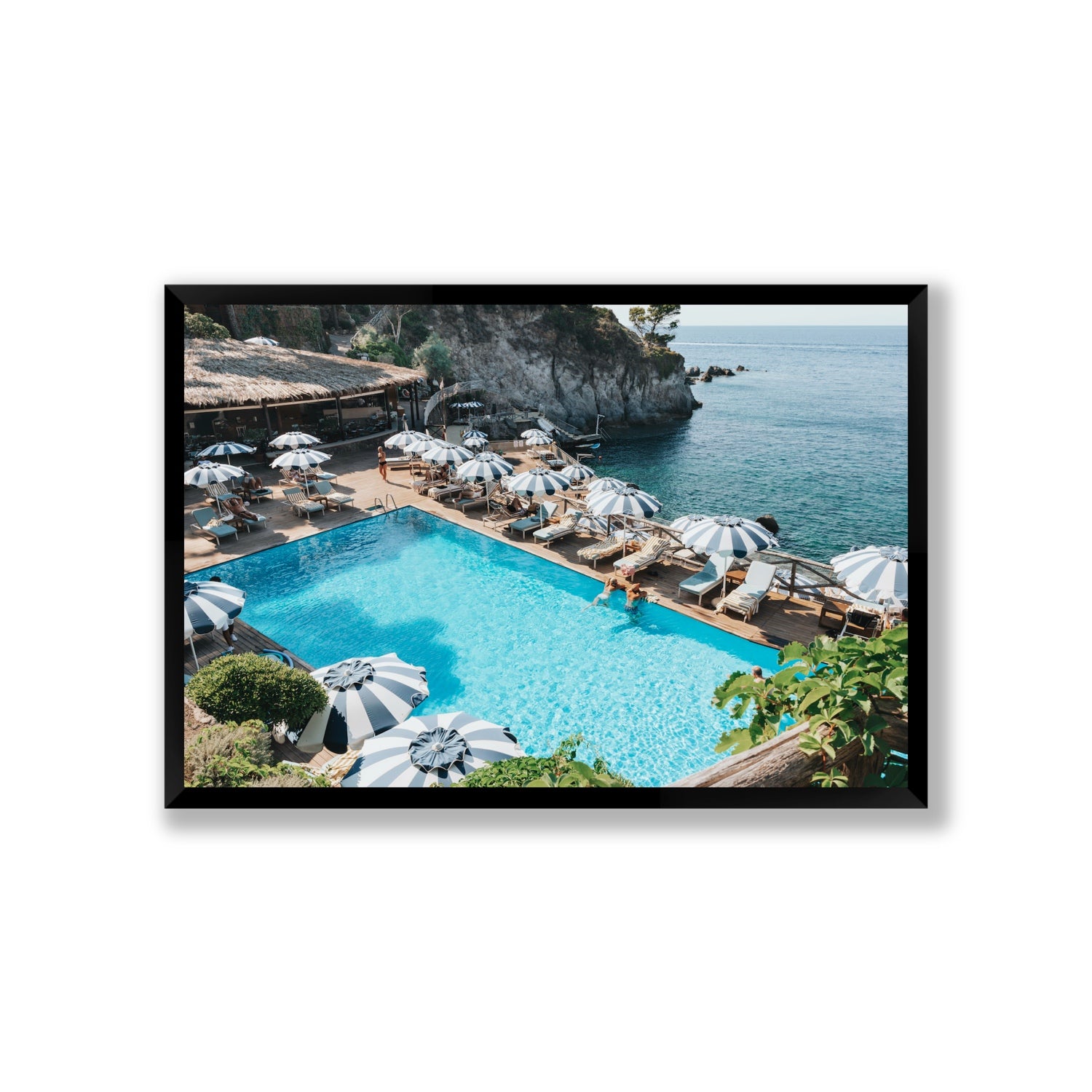 Oceanview Ischia Italian coastal wall art Giant full-bleed fine art print in black frame