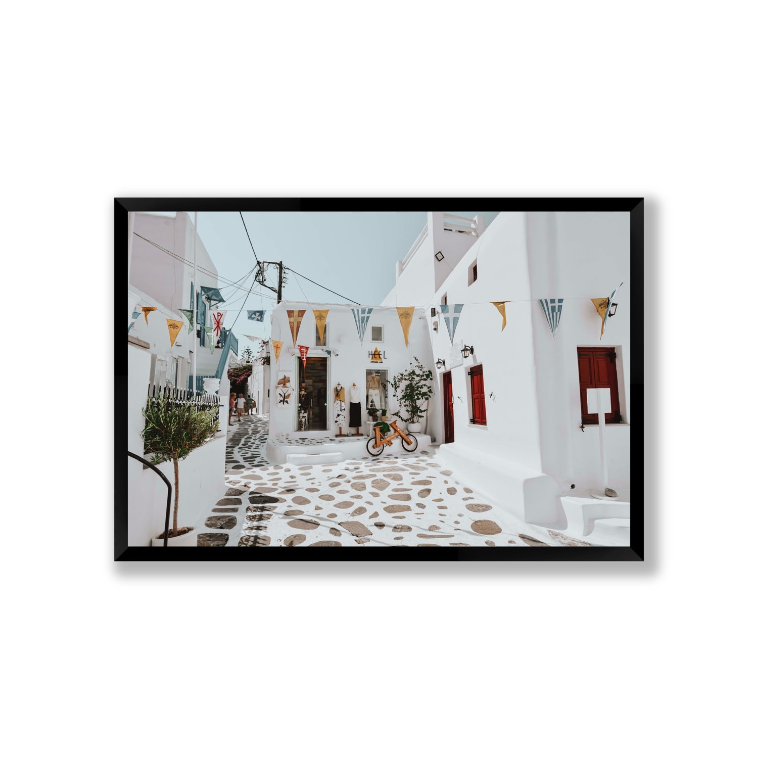 Cruising The Streets Mykonos Greek island wall art Giant full-bleed fine art print in black frame