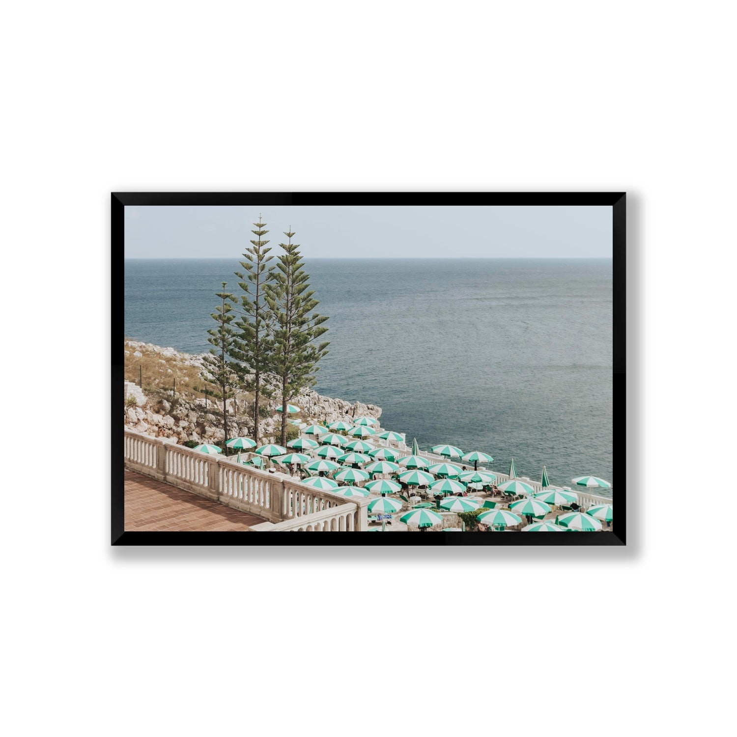 Azure Horizon Puglia beach coastal wall art Giant full-bleed fine art print in black frame