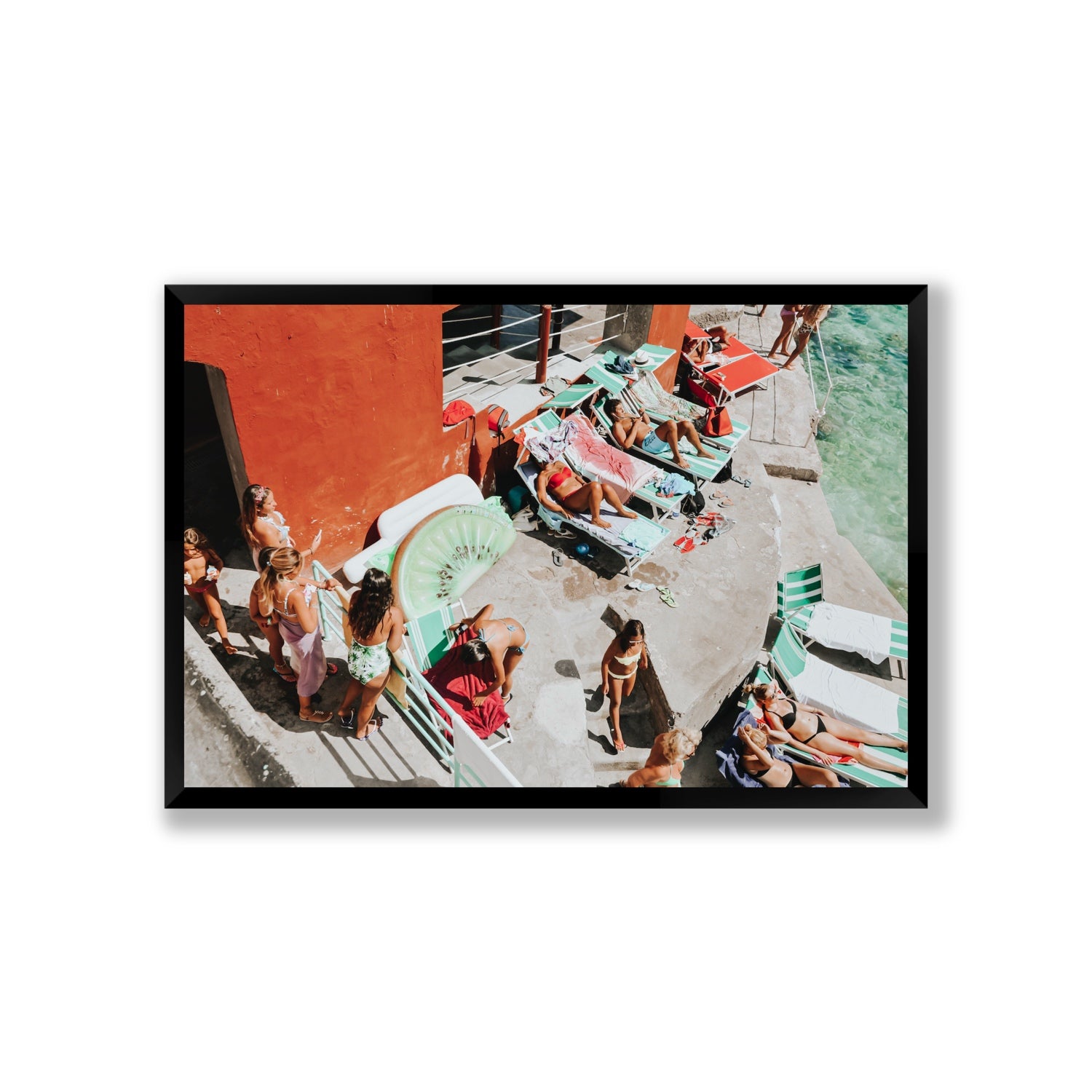 Italianita Capri beach Mediterranean wall art Giant full-bleed fine art print in black frame