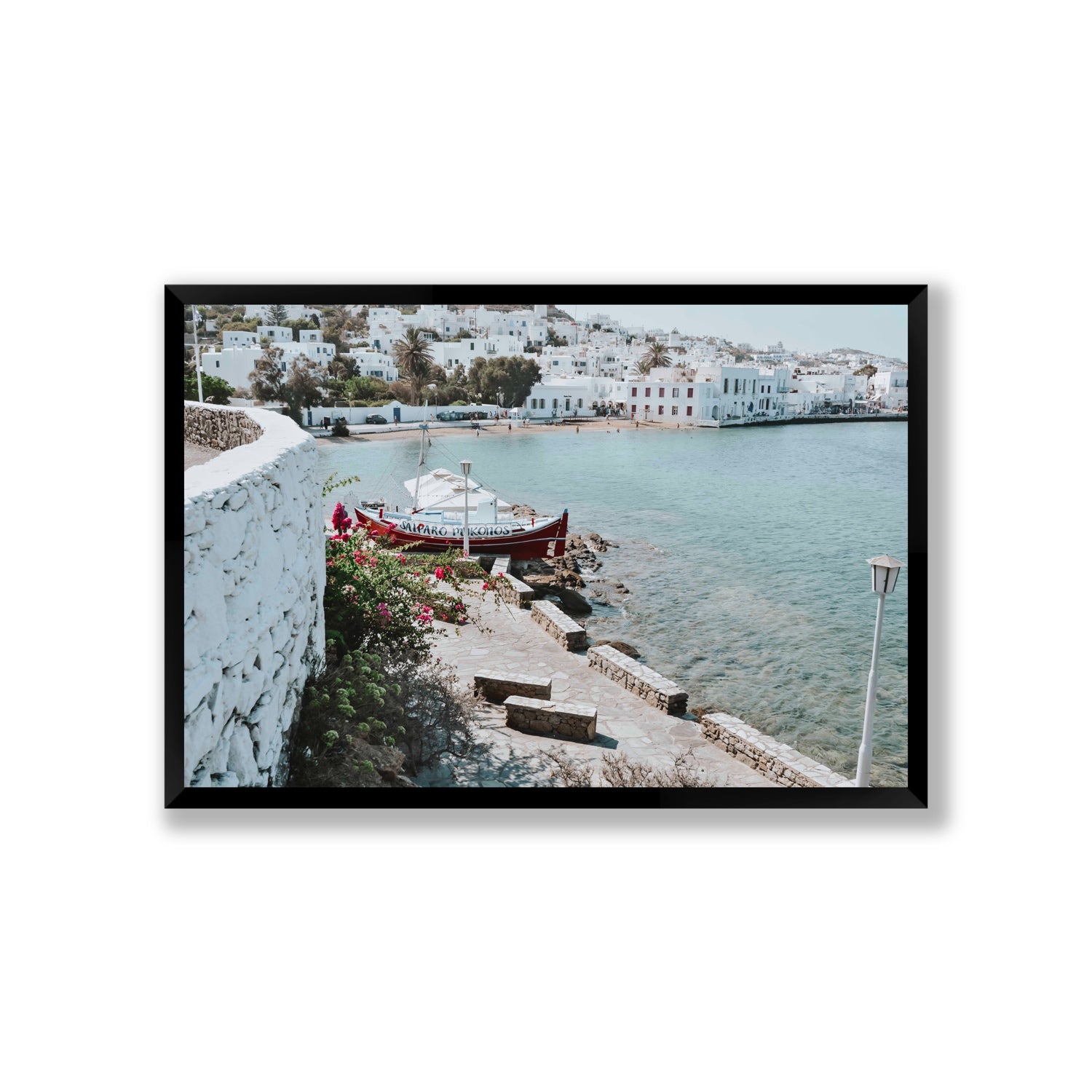Harika Mykonos Greek island wall art Giant full-bleed fine art print in black frame