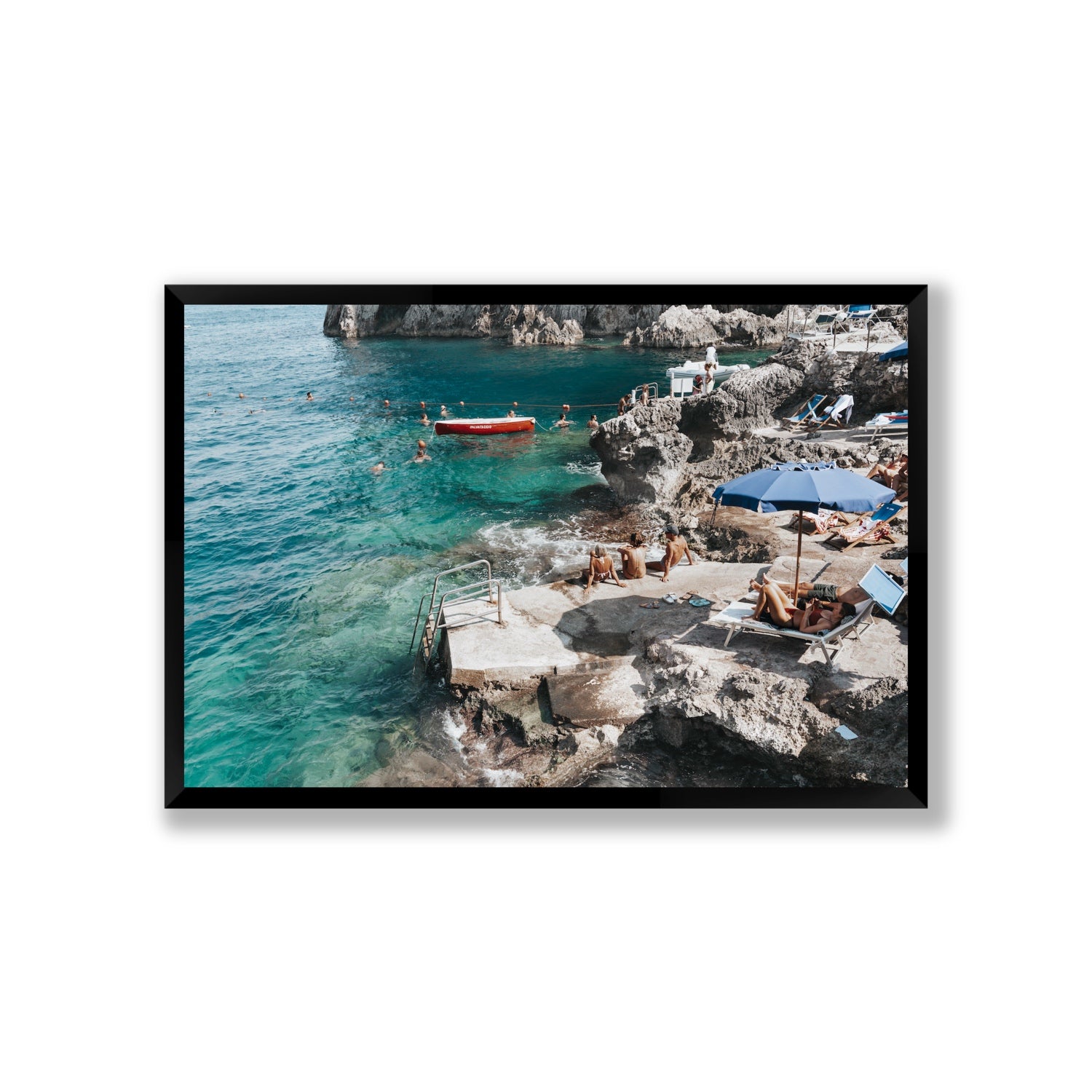 Serenity By The Sea Capri Mediterranean wall art Giant full-bleed fine art print in black frame