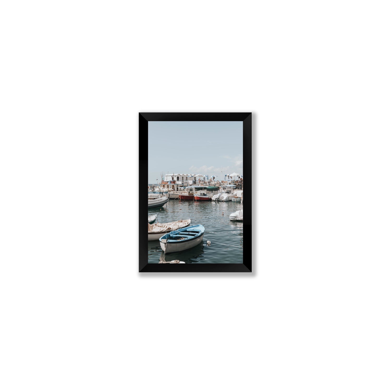Harbour Hues Sorrento coastal Carousel wall art Small full-bleed fine art print in black frame
