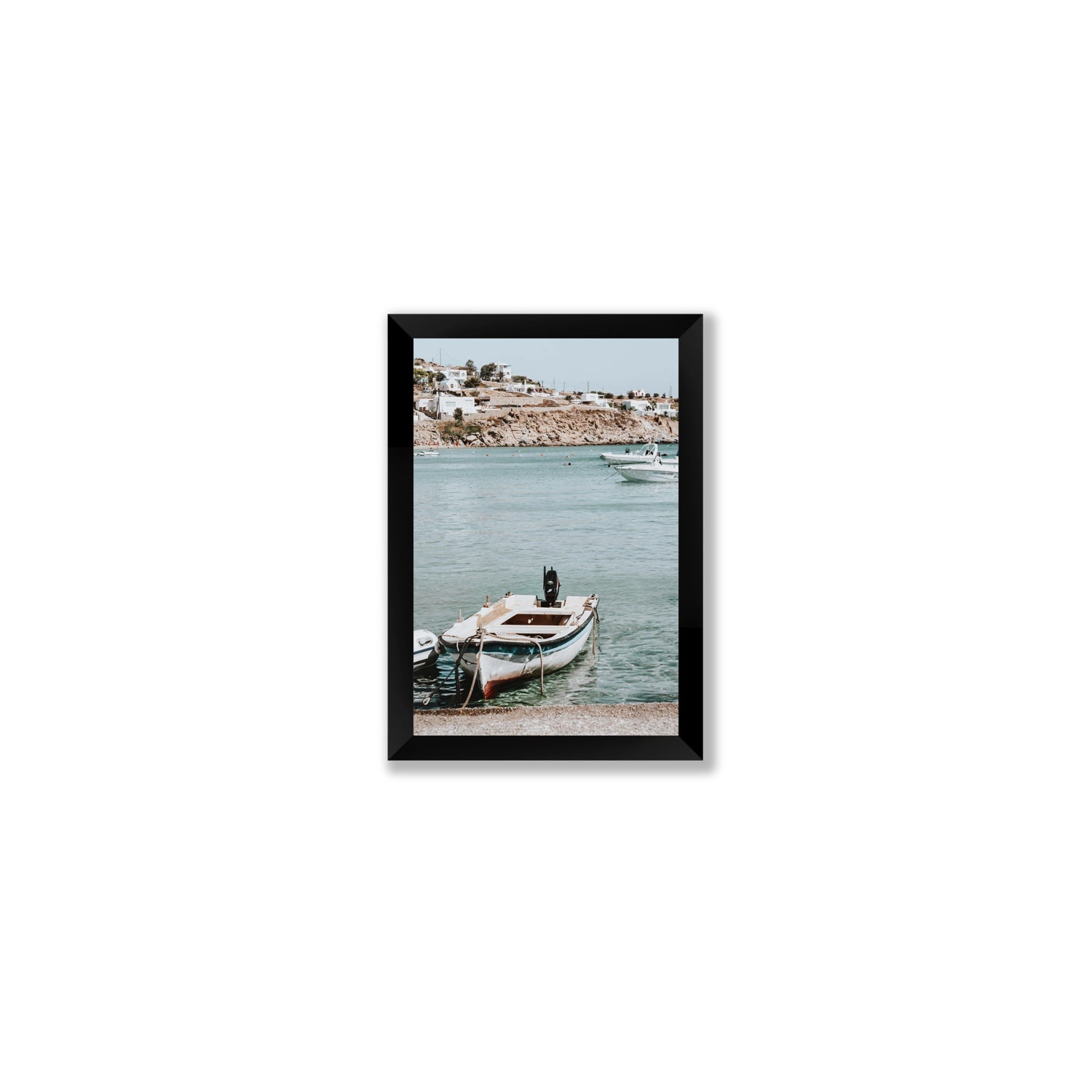 Classic Wheels Mykonos Greek island wall art Small full-bleed fine art print in black frame