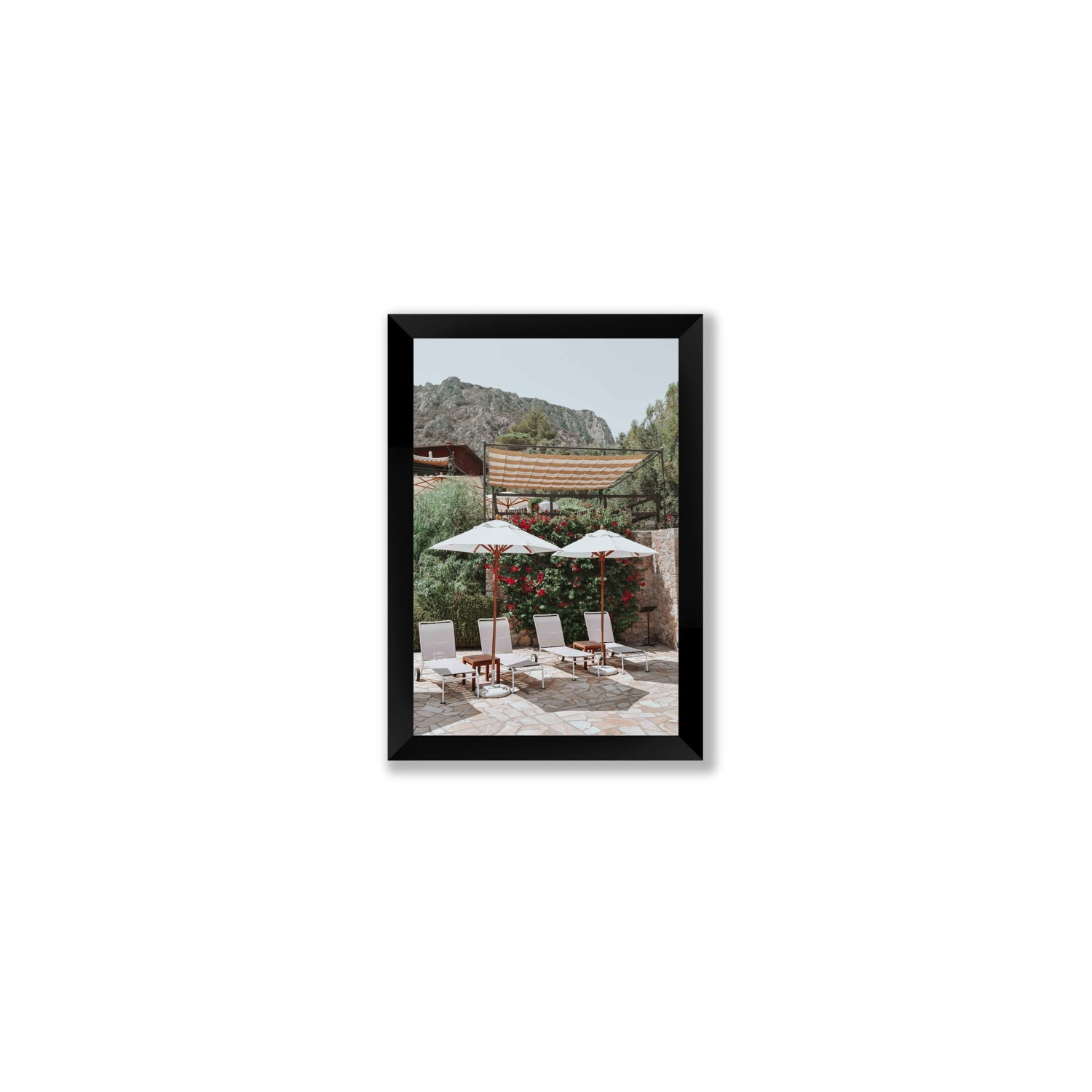 Shades of Leisure Tuscany coastal Italian wall art Small full-bleed fine art print in black frame