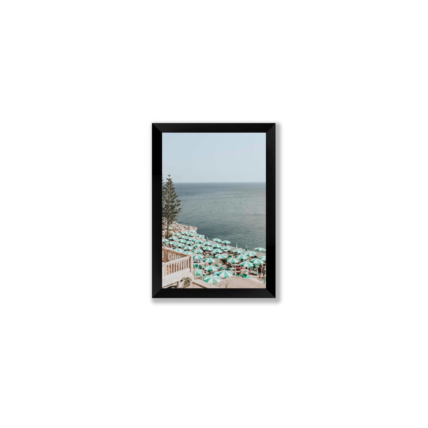 Sun-drenched Stripes Puglia beach coastal wall art Small full-bleed fine art print in black frame