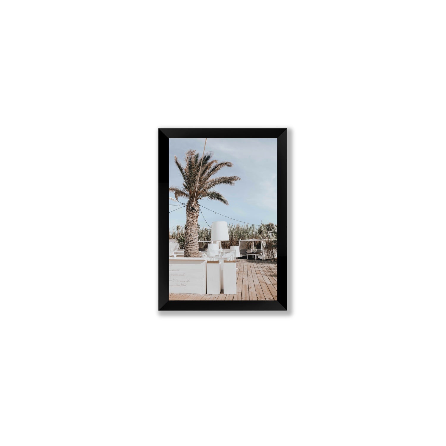 Seabreeze Palm Puglia coastal beach wall art Small full-bleed fine art print in black frame