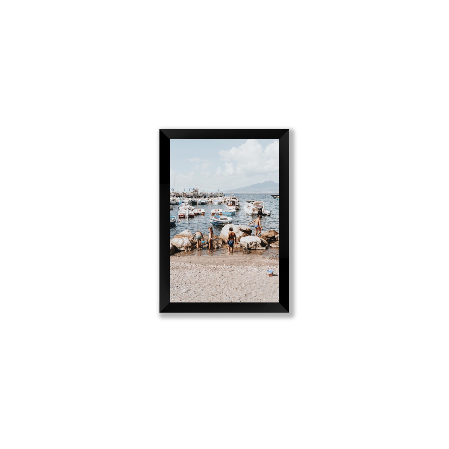 Searching For Treasures Sorrento coastal wall art Small full-bleed fine art print in black frame