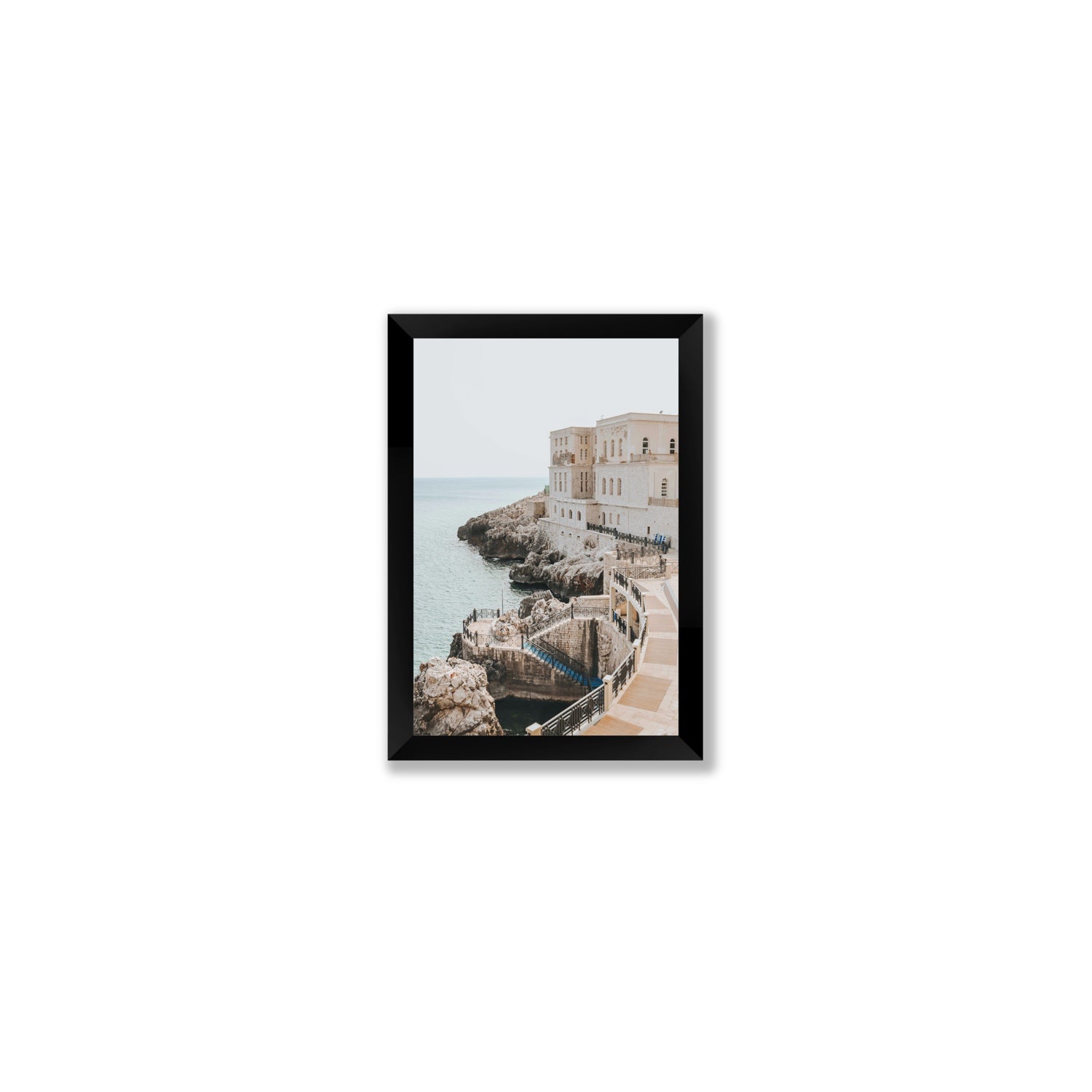 Santa Cesarea Puglia Italian coastal wall art Small full-bleed fine art print in black frame