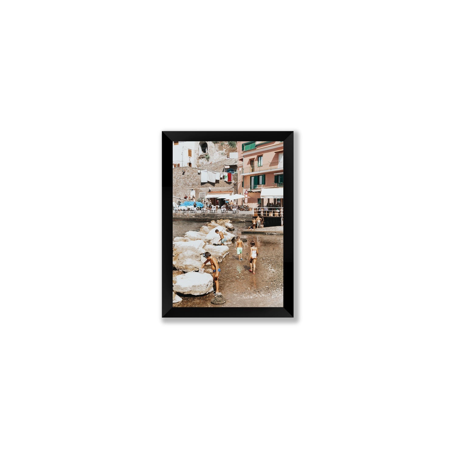 The Beachcombers Sorrento beach coastal wall art Small full-bleed fine art print in black frame