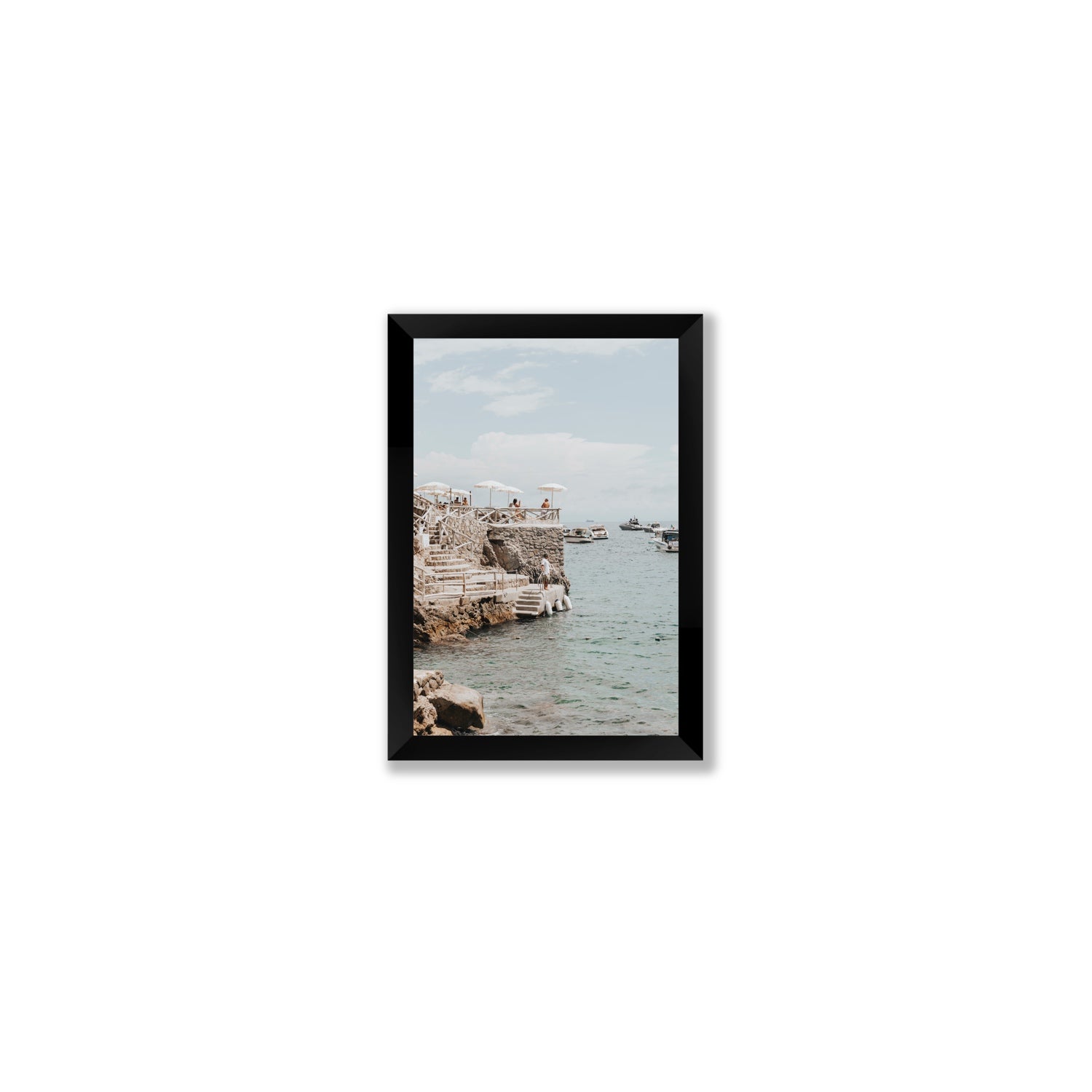 Pier Patrol fine art print, Nerano, Italy, Small, Black Frame · Full Bleed, Fine Art Print