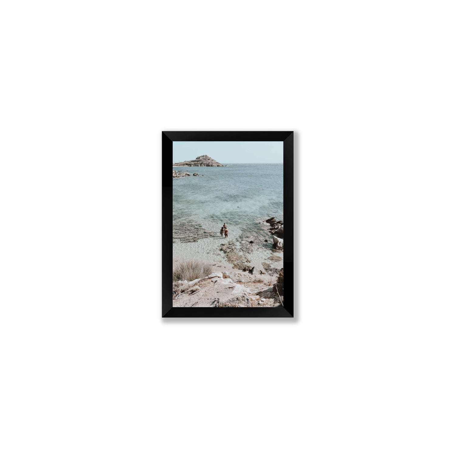Island Life Mykonos coastal Greek island wall art Small full-bleed fine art print in black frame