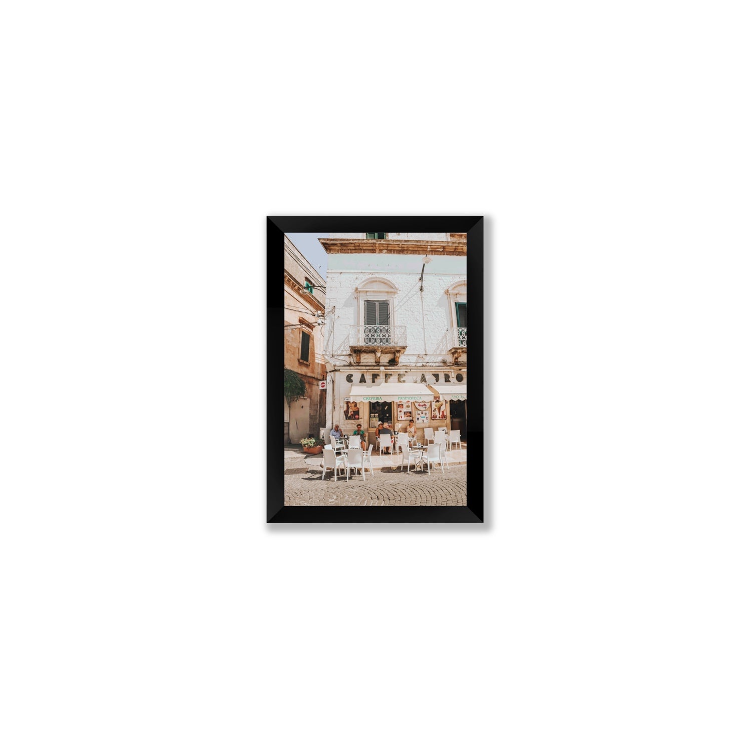Cafe Ostuni Puglia Café Ostuni Italian wall art Small full-bleed fine art print in black frame