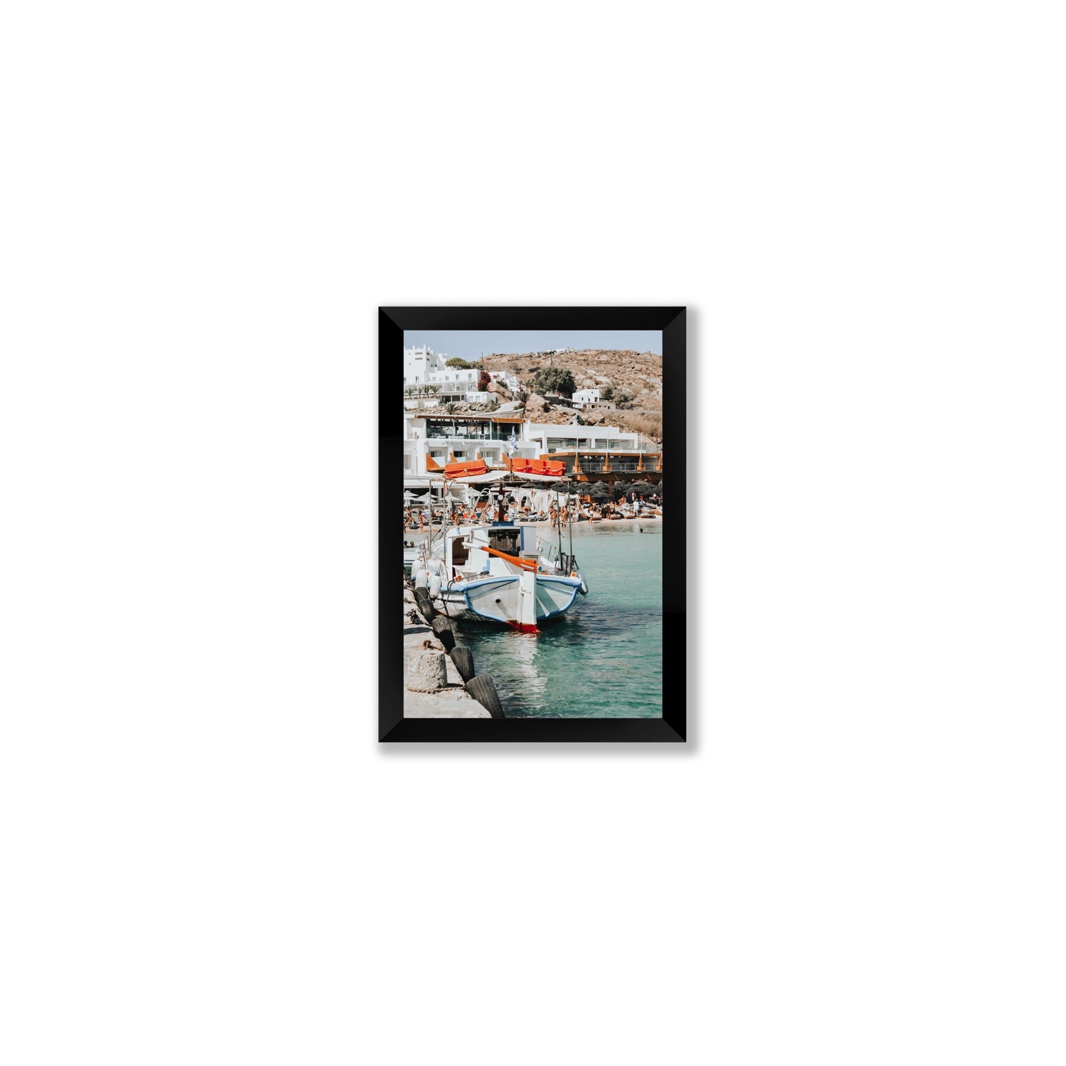 Travel In Style Mykonos Greek island wall art Small full-bleed fine art print in black frame