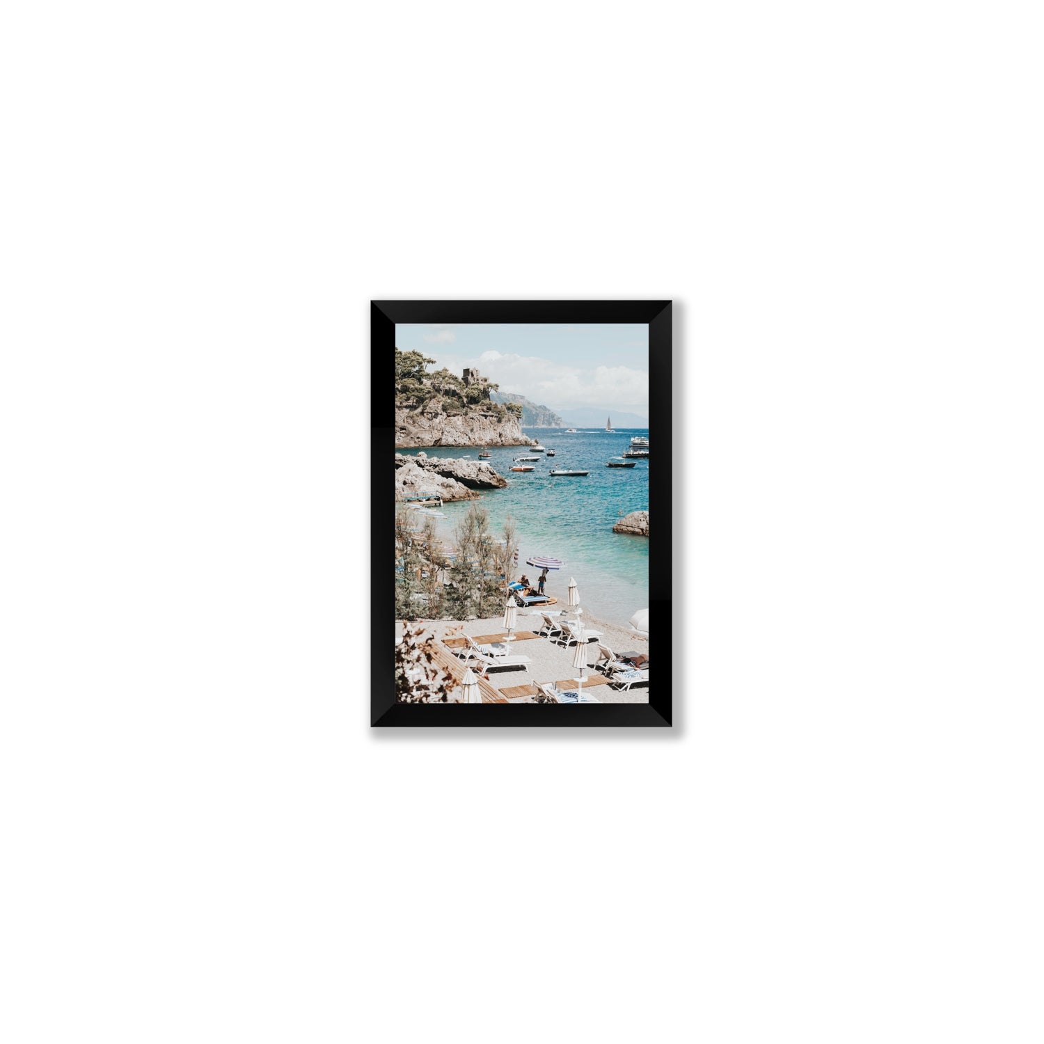 Sizzling Summer Days Amalfi coastal wall art Small full-bleed fine art print in black frame