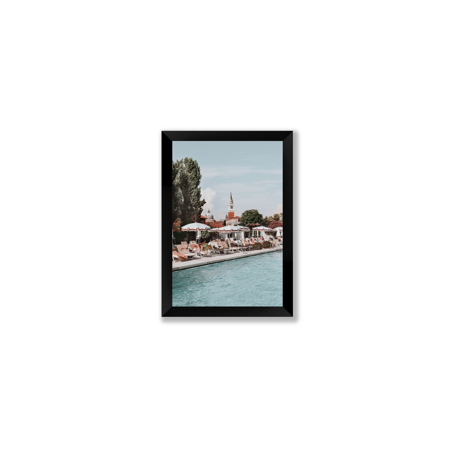 Poolside Perch Venice Italian wall art Small full-bleed fine art print in black frame