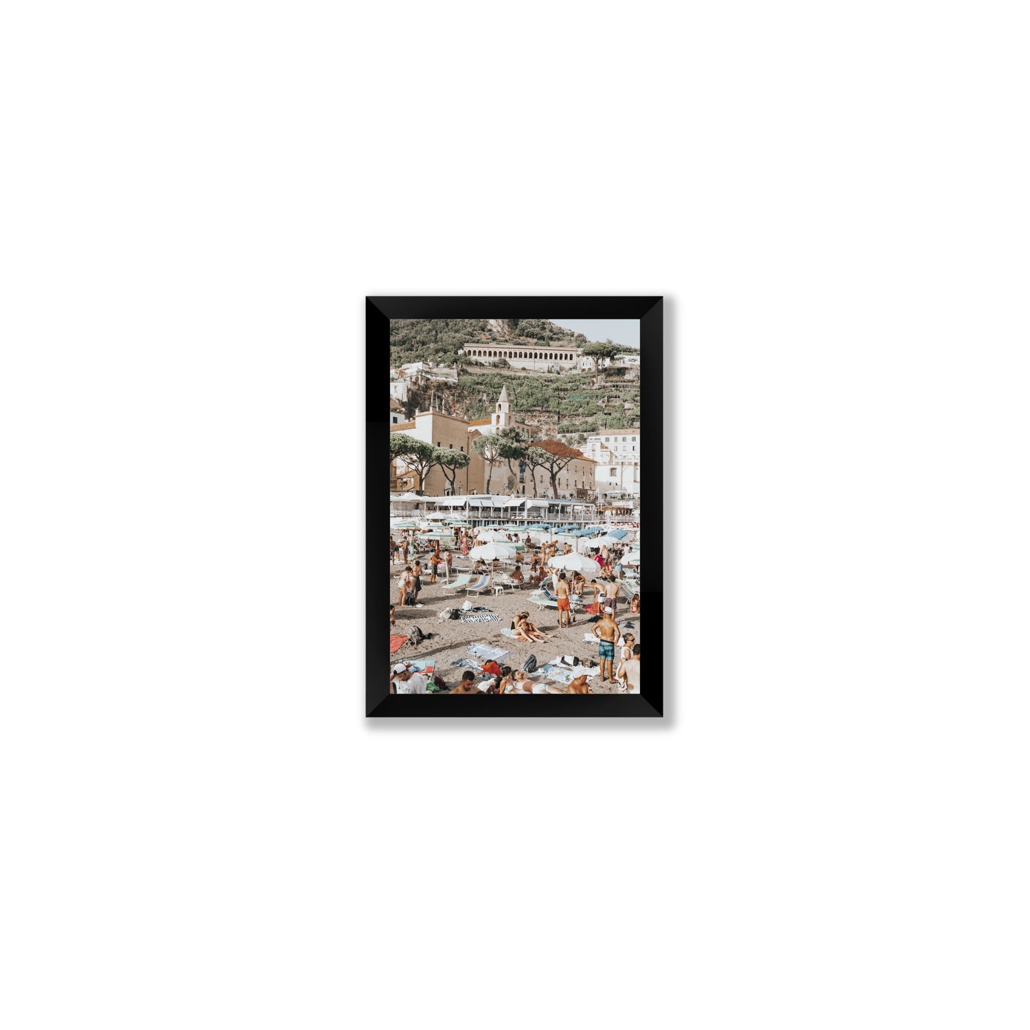 Festa In Spiaggia Amalfi coastal wall art Small full-bleed fine art print in black frame