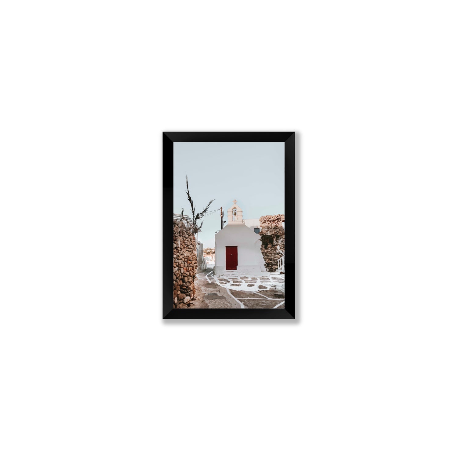 Little Chapel Mykonos Greek island wall art Small full-bleed fine art print in black frame